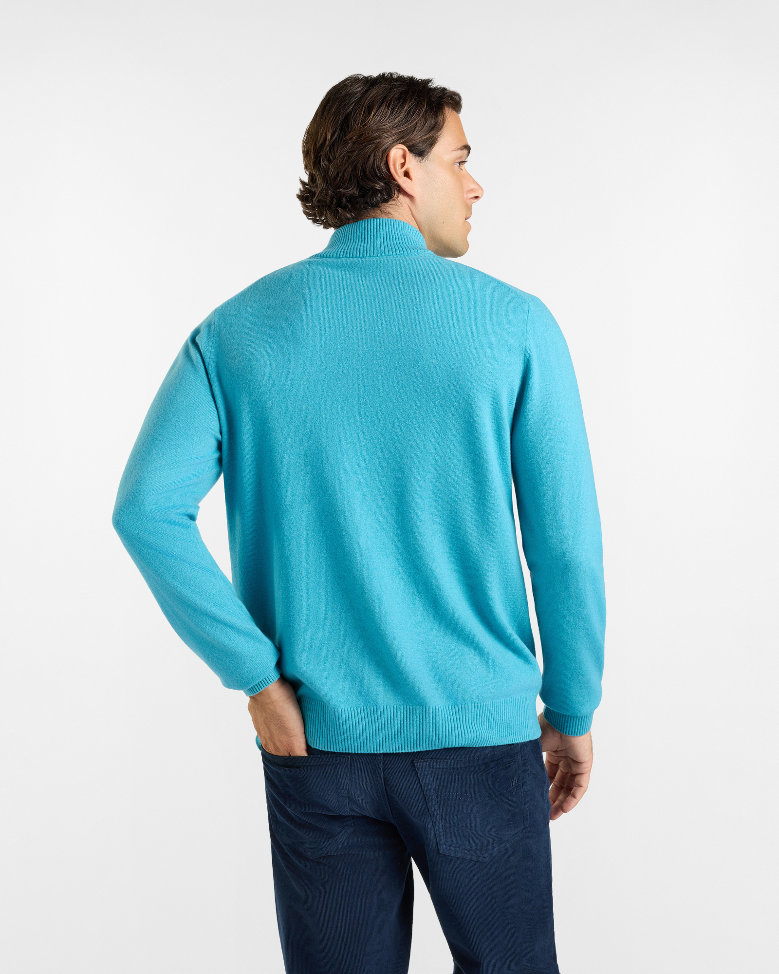 Maglia HBJ Uomo in Punto Cardato Half-Zip in Misto Lana e Cashmere, VERDE, large