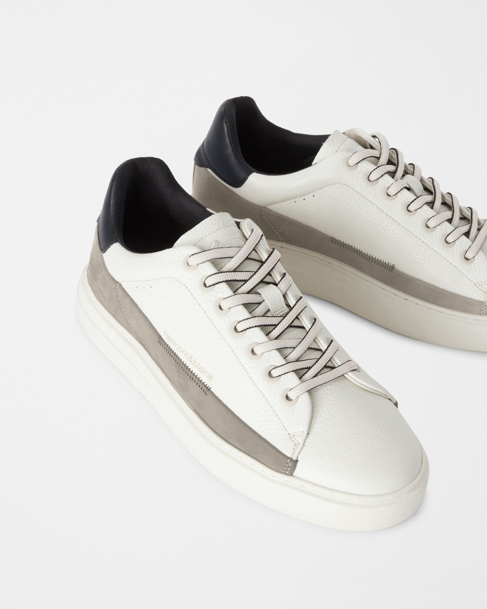 Sneaker Uomo in pelle martellata con fascia in nabuk, OFF WHITE - BEIGE, large
