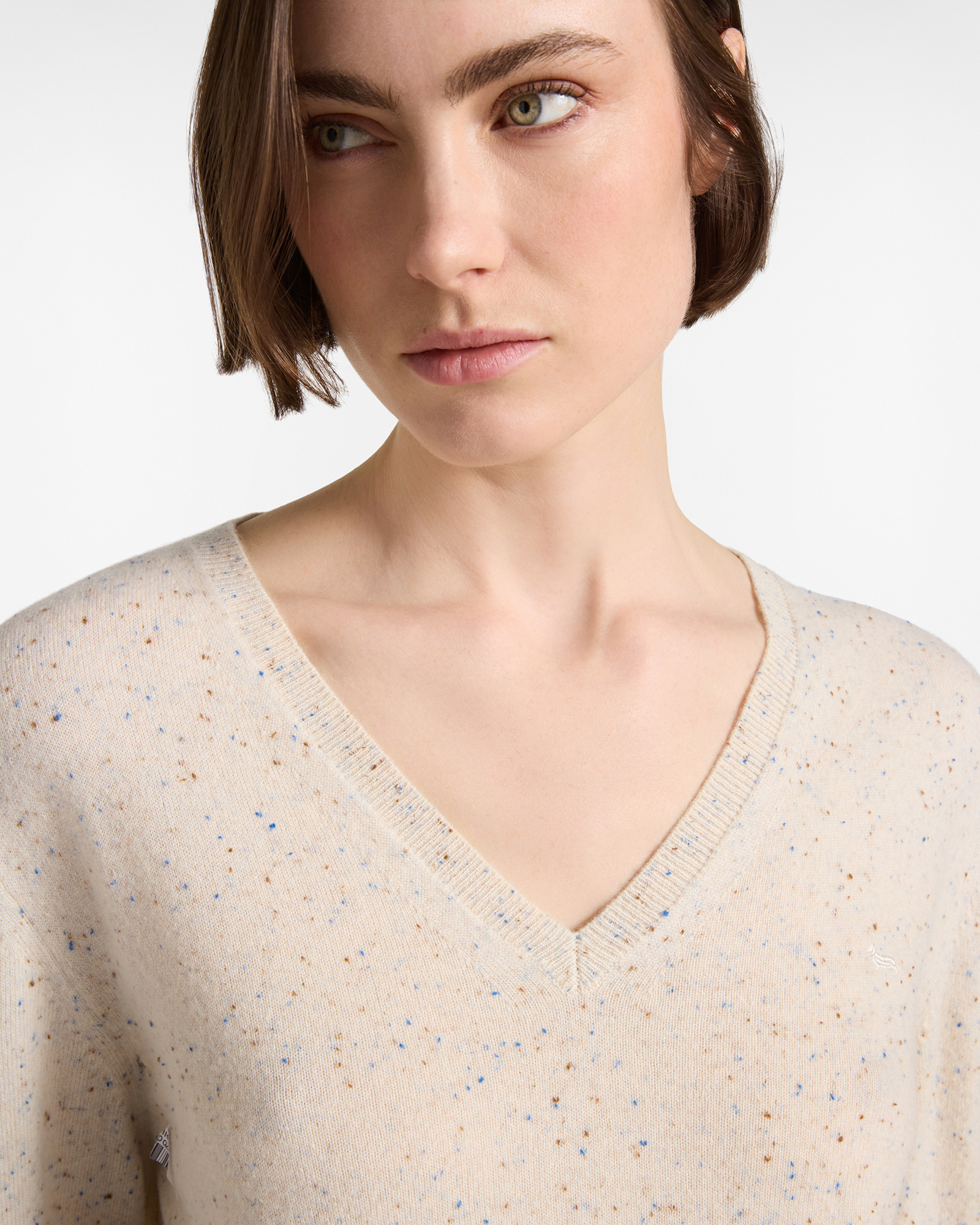 Maglia Donna con scollo a V in 100% puro cashmere Made in Italy, TORTORA, large