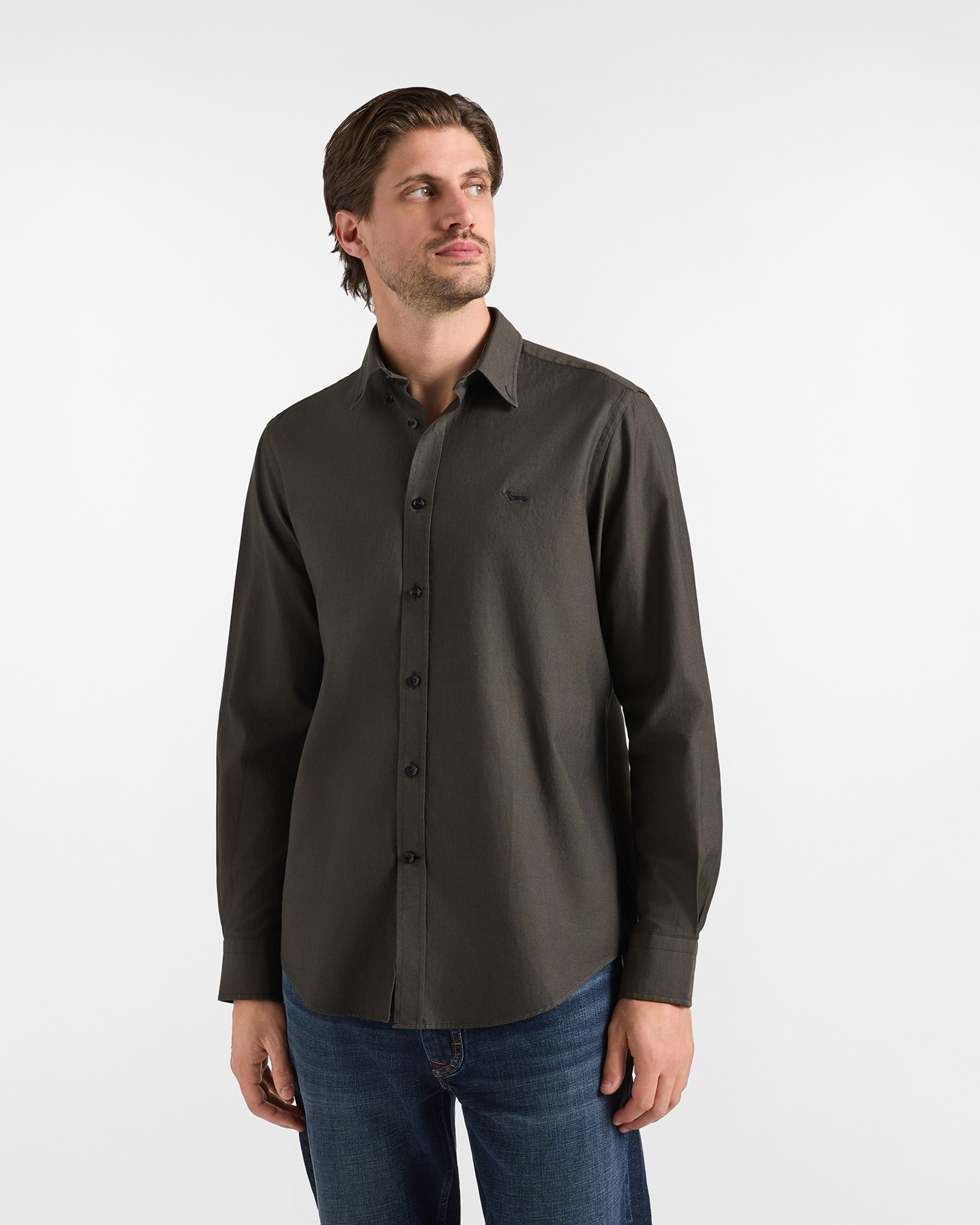 Camicia Uomo oxford tinto filo Regular Fit verde scuro