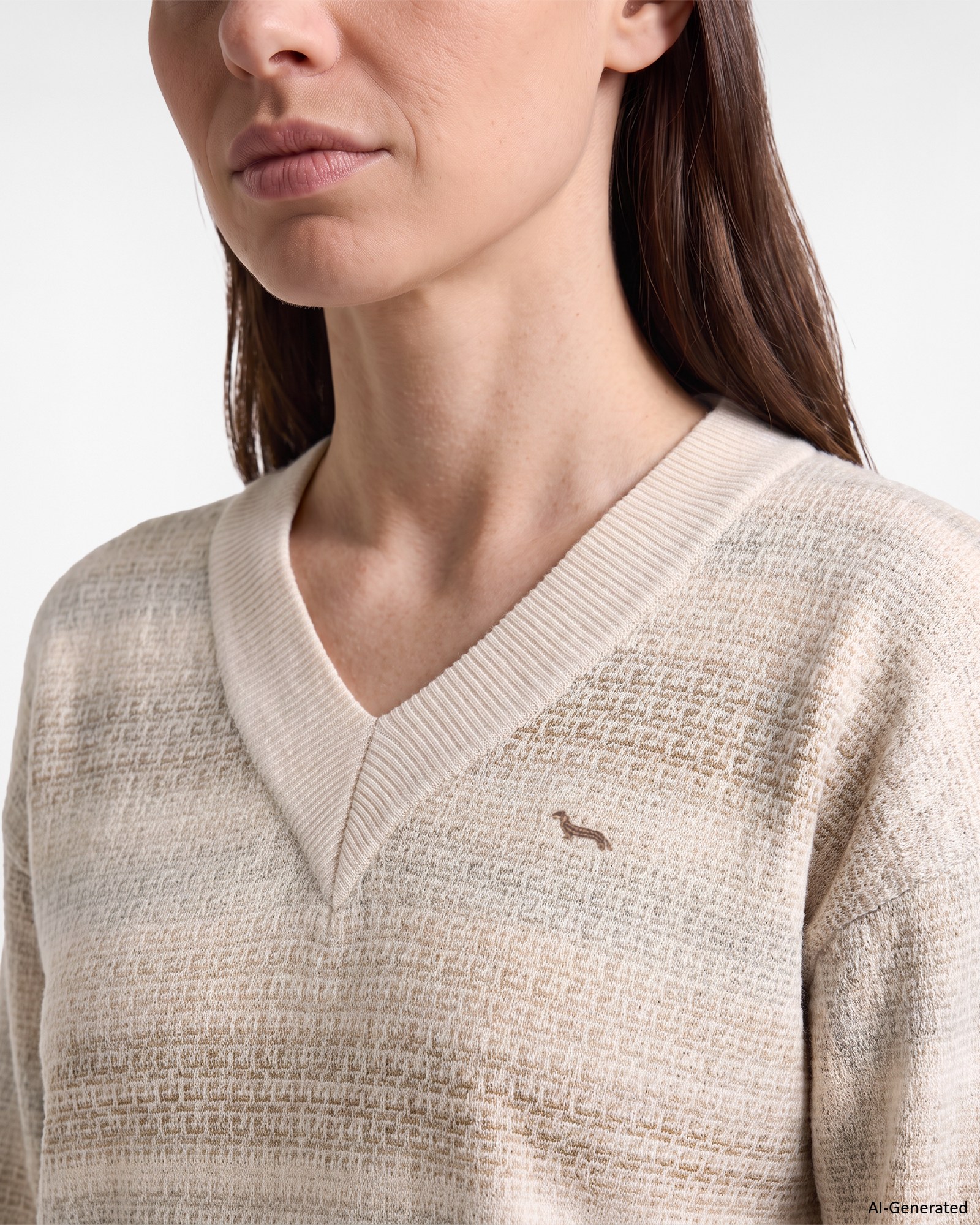 Pullover Donna con scollo a V profondo in 100% pura lana Made in Italy, TORTORA, large