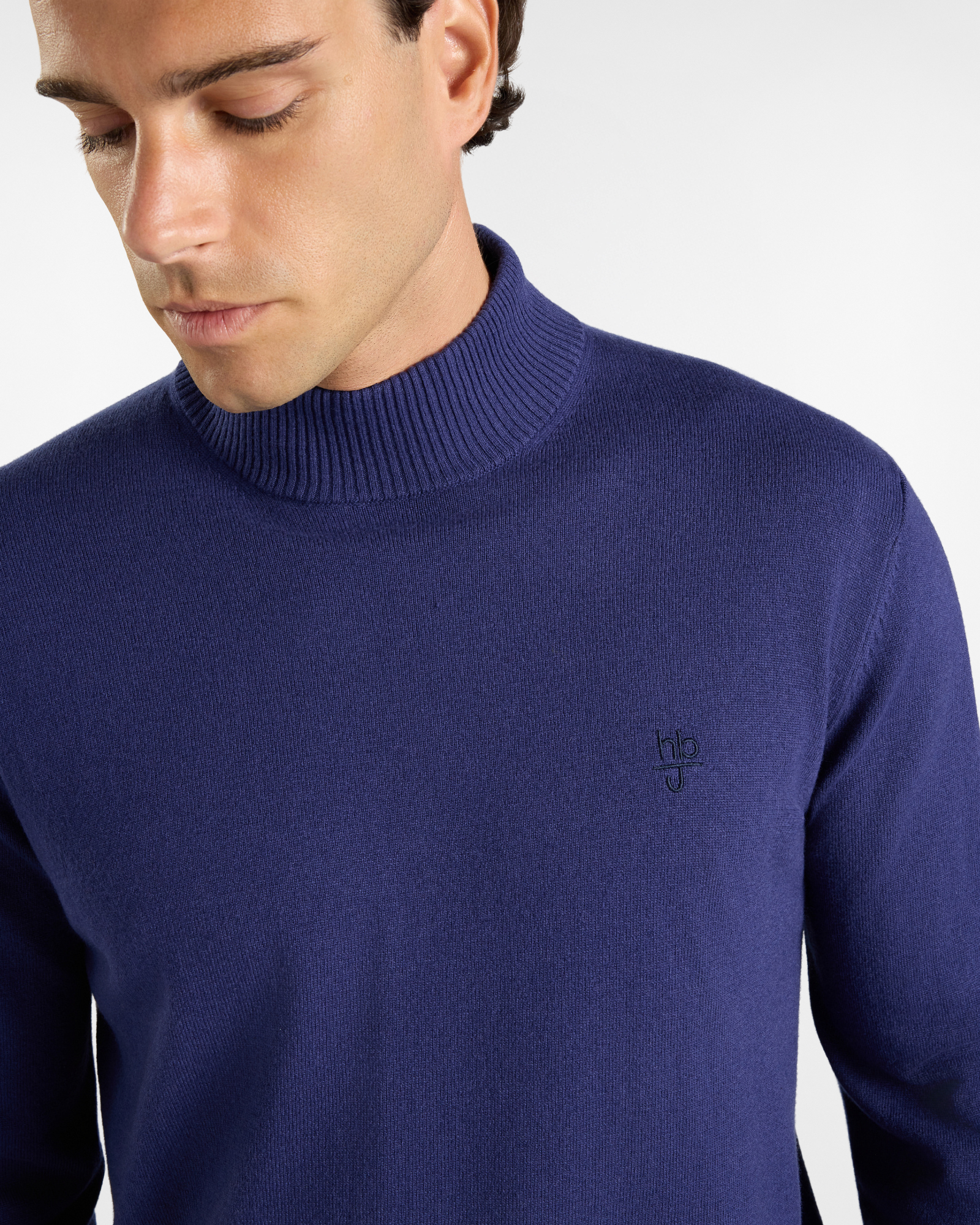 Maglia HBJ Uomo con collo Perkins in misto lana e cashmere, BLU, large