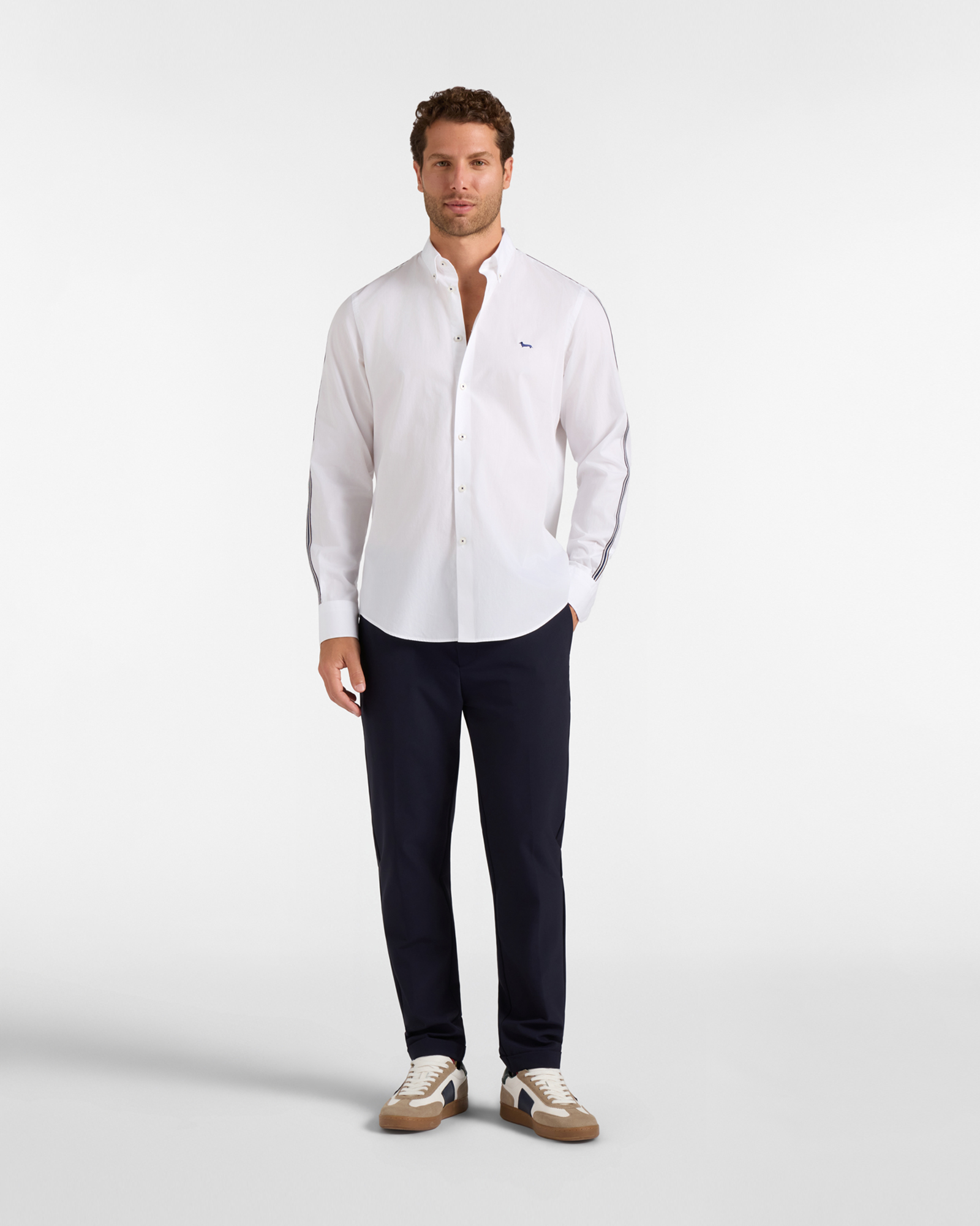 Camicia Uomo popeline peach con nastro Regular Fit, BIANCO, large