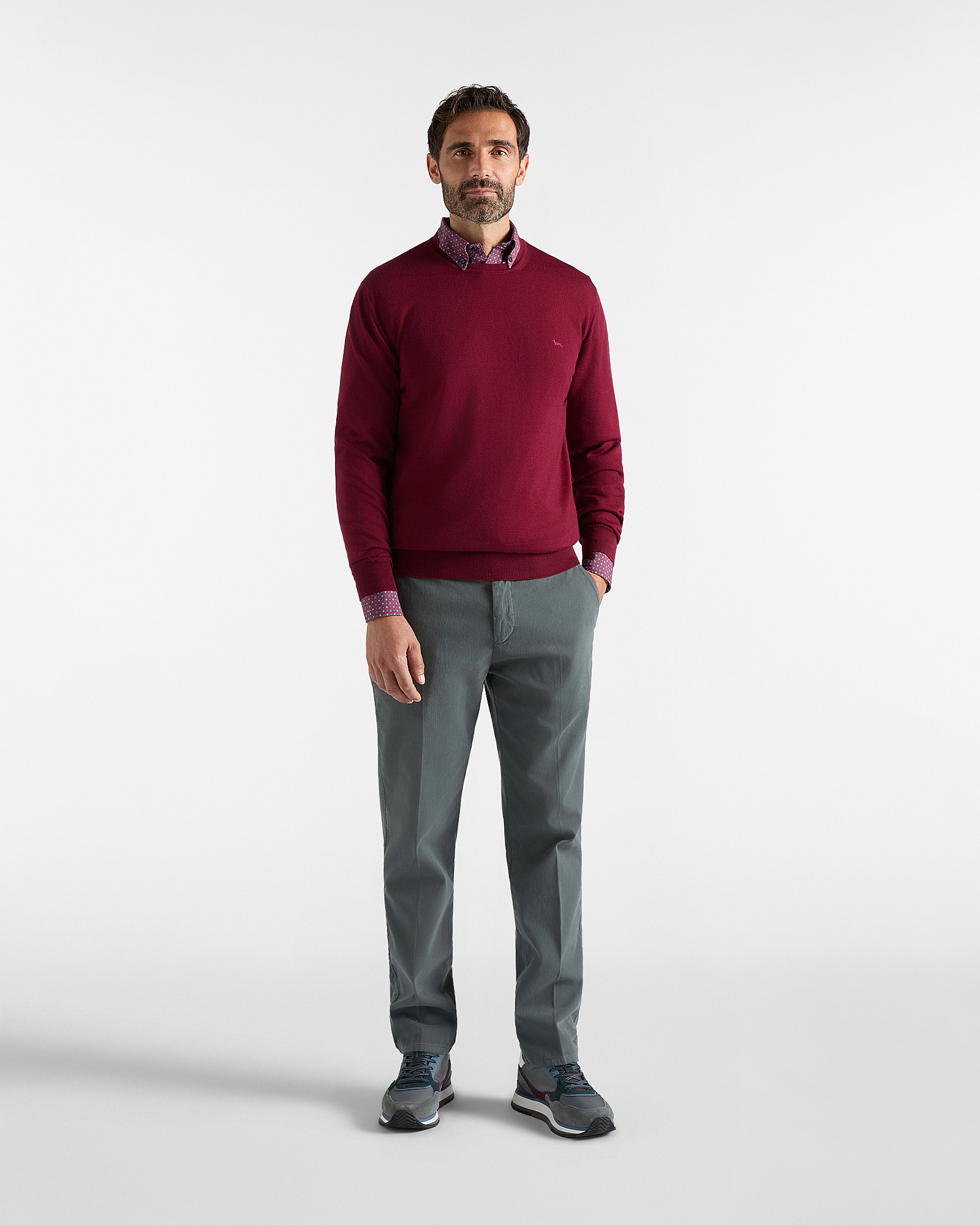 Maglia Uomo in 100% pura lana Regular Fit Made in Italy, ROSSO SCURO, large