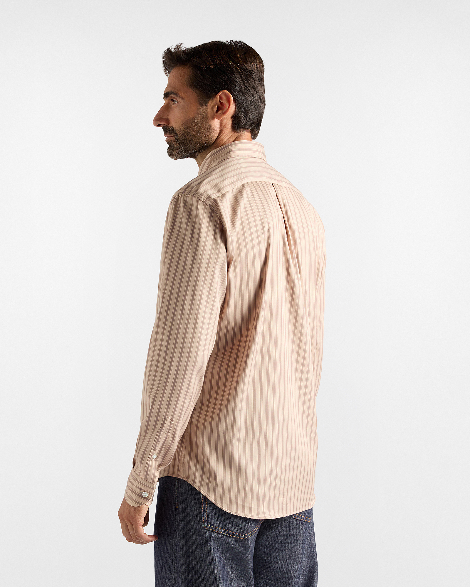 Camicia Uomo riga raso stretch Regular Fit, MARRONE CHIARO, large