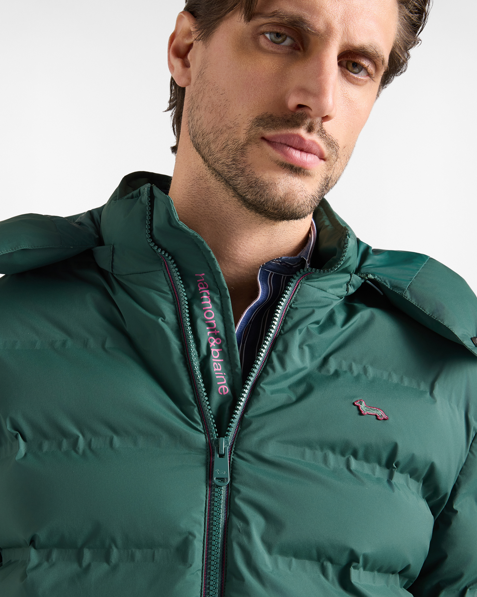 Bomber Uomo Imbottito in Nylon Tecnico Stretch, VERDE BOTTIGLIA, large