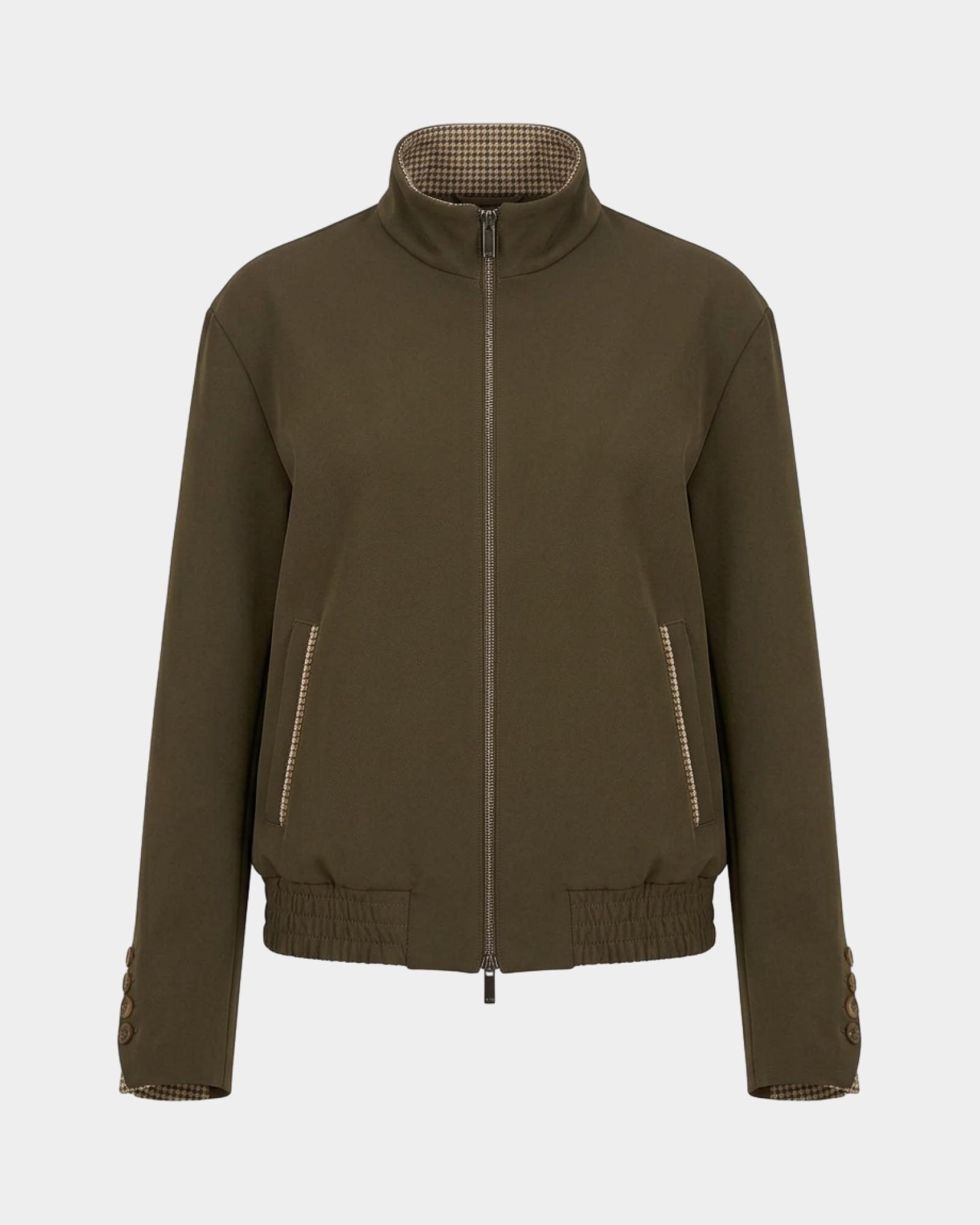 Bomber da donna in tessuto cady tecnico con inserti vichy Made in Italy, VERDE MILITARE, large