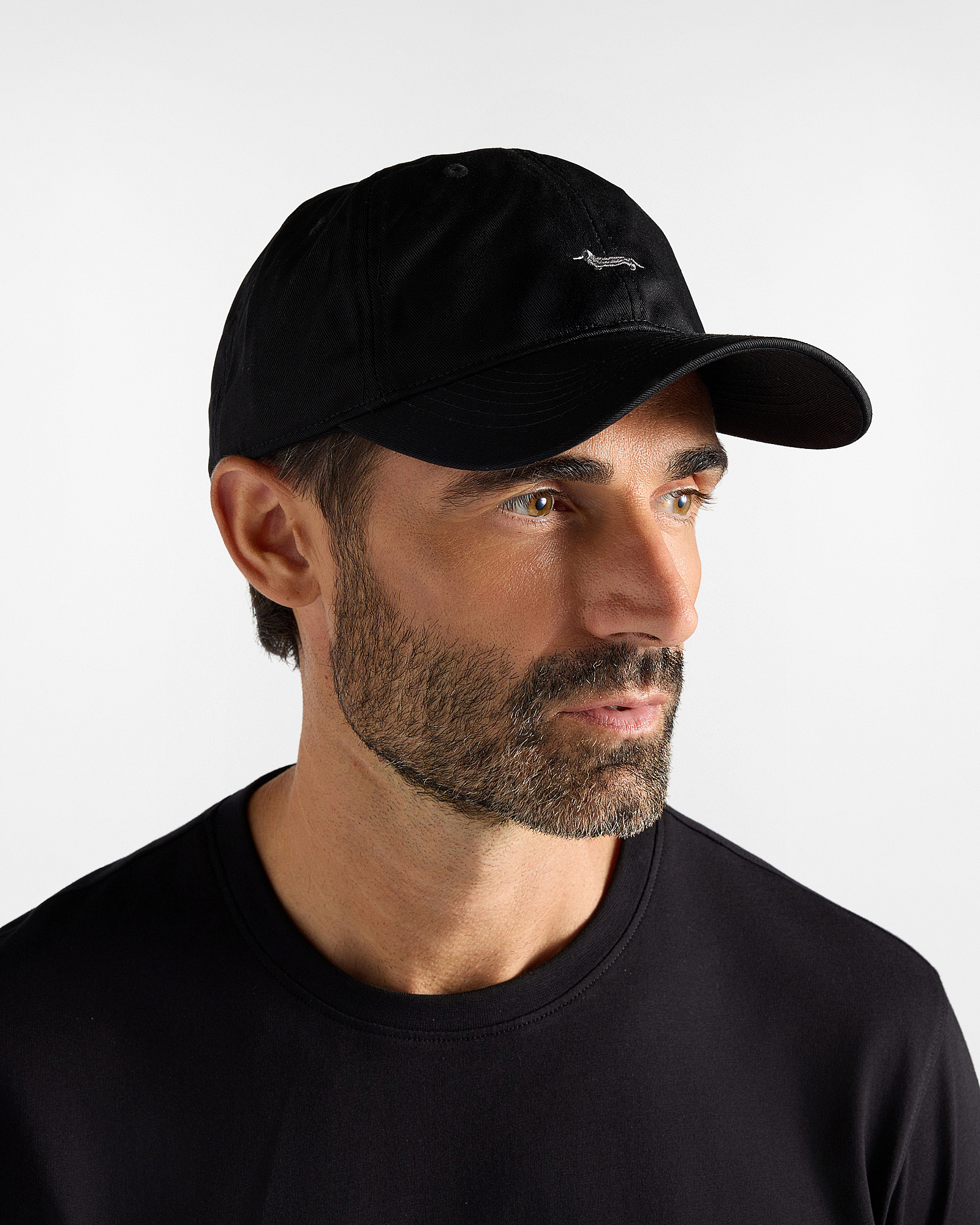 Baseball Cap Uomo in Twill di Cotone Nero con Bassotto Ricamato