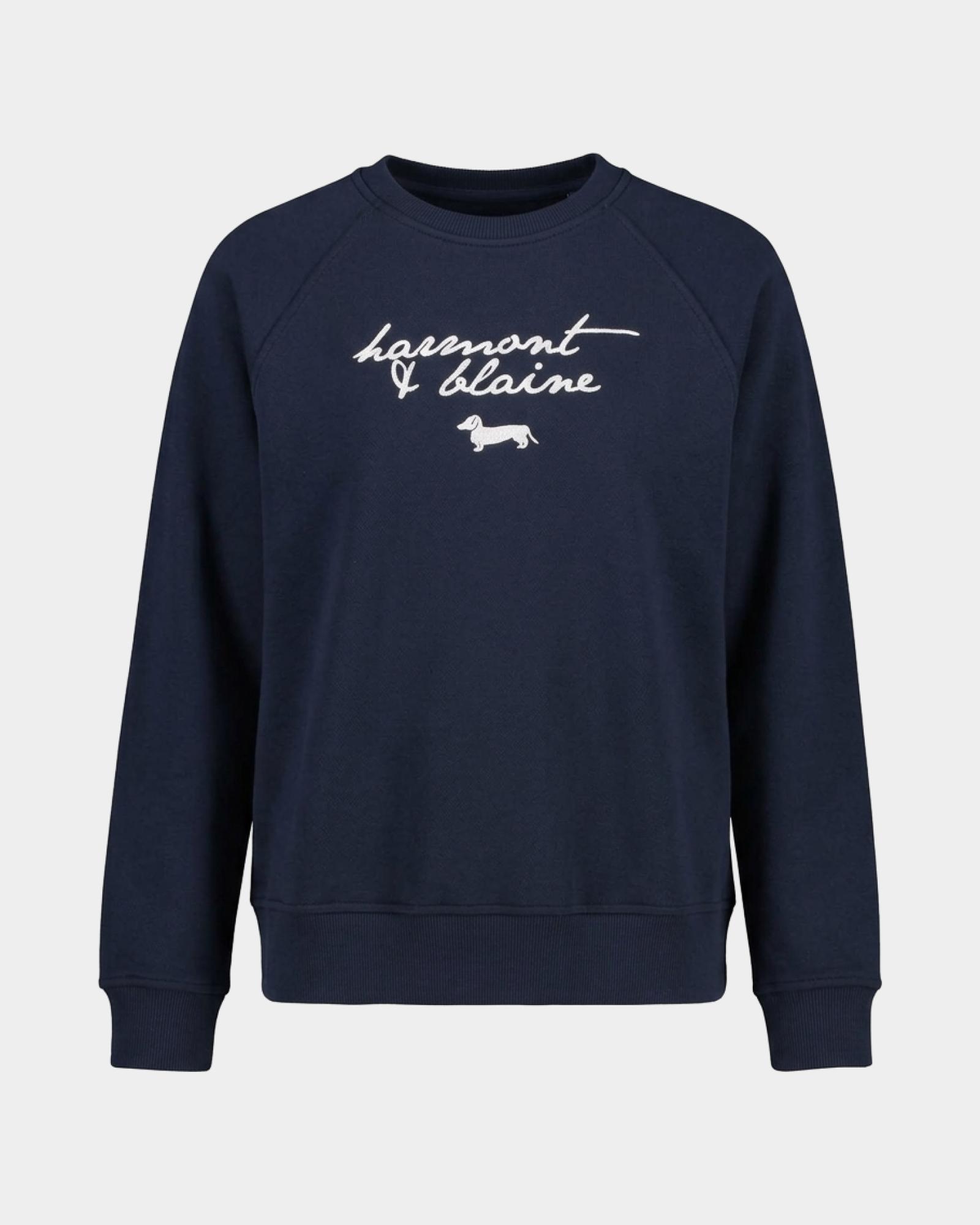 Felpa Donna girocollo con manica raglan e ricamo logo, BLU, large