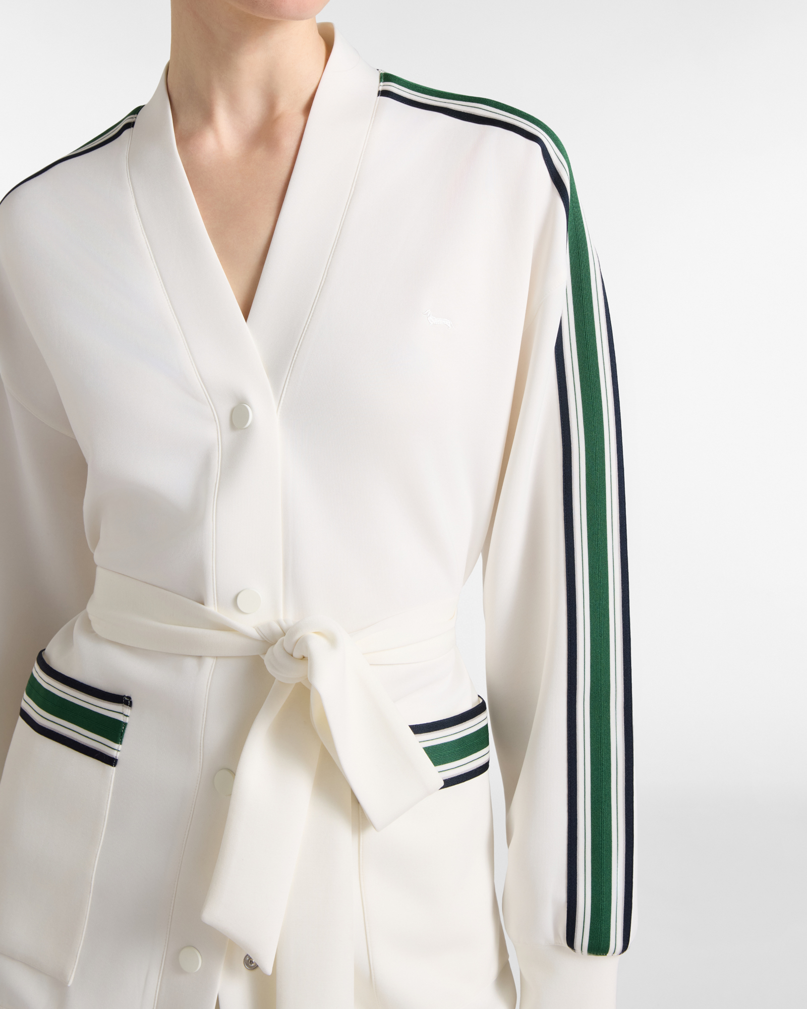 Cardigan Donna in felpa kimono con bande regimental, BIANCO, large