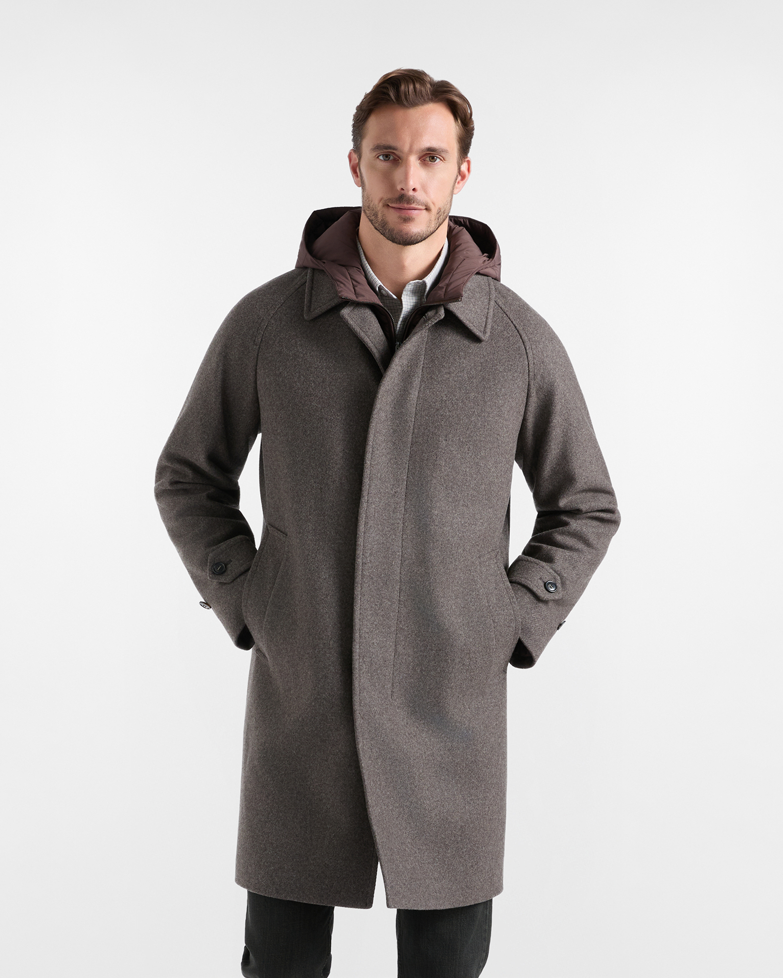 Cappotto Uomo in Lana con Pettorina Removibile Testa di Moro