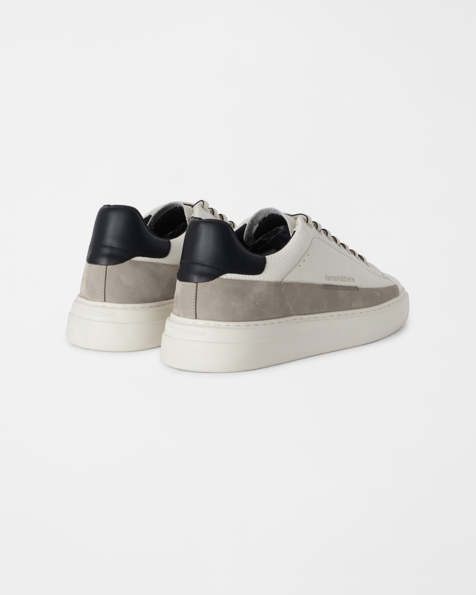 Sneaker Uomo in pelle martellata con fascia in nabuk, OFF WHITE - BEIGE, large