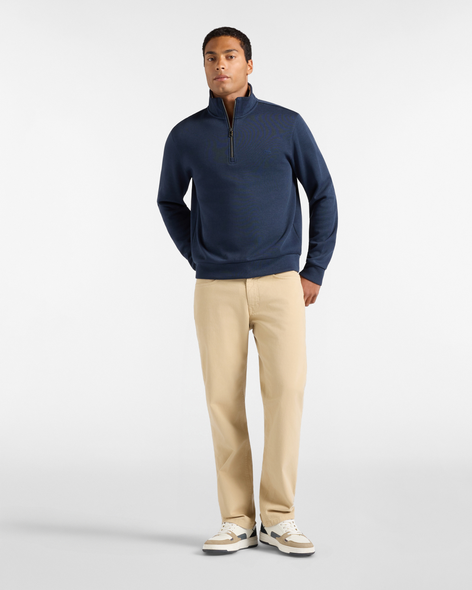 Felpa Uomo half zip in cannetta di cotone Regular Fit, BLU NAVY, large