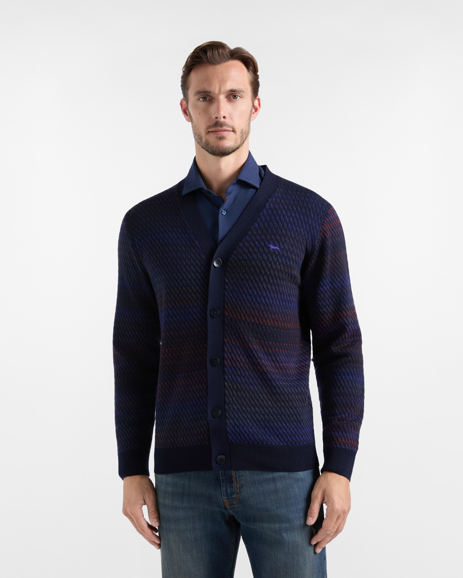 Cardigan Uomo con scollo a V cardigan in 100% pura lana blu Regular Fit Made in Italy
