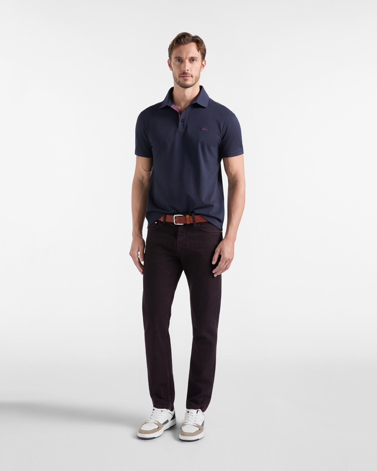 Polo da uomo manica corta in piquet di 100% puro cotone, BLU NAVY, large