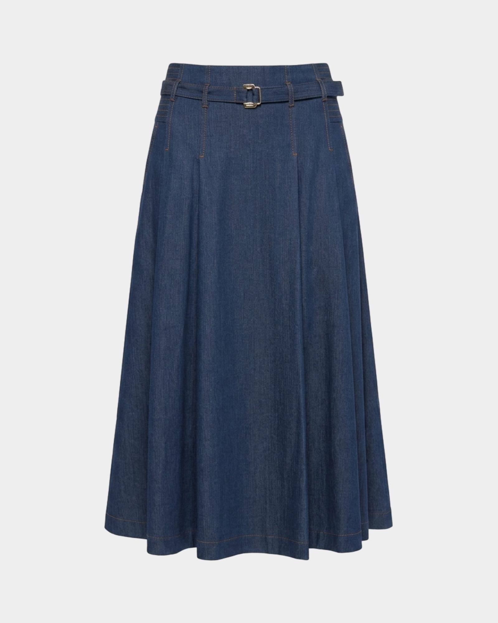 Gonna in denim con impunture a contrasto, BLU DENIM, large