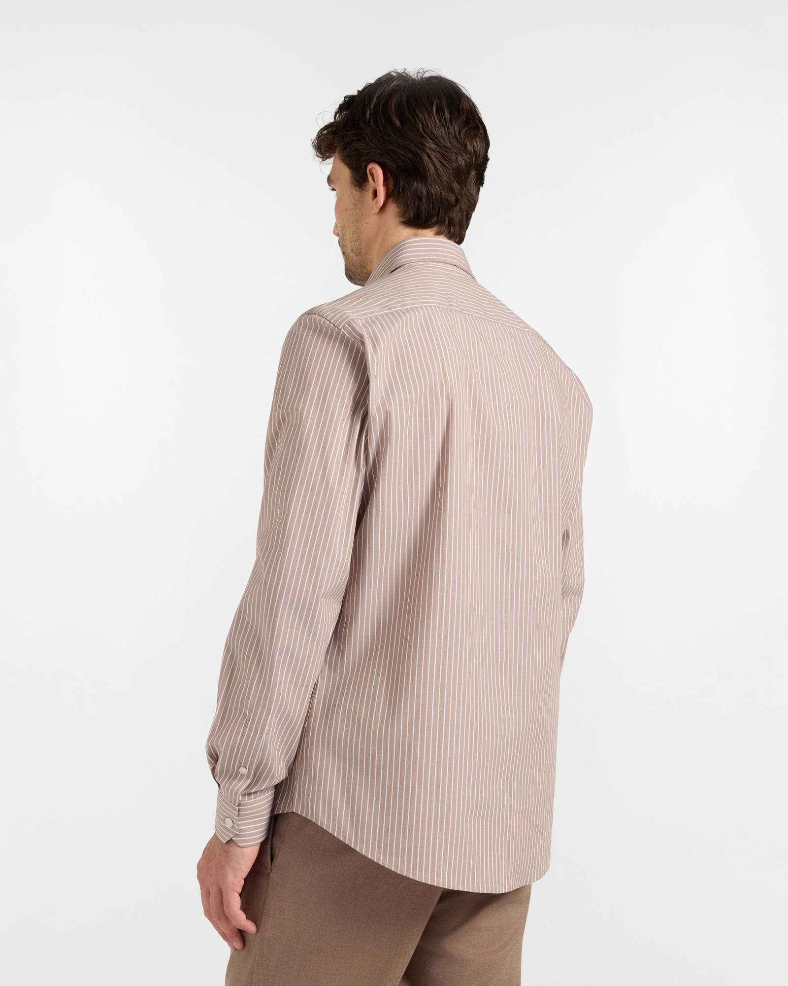 Camicia HBJ Uomo Narrow Fit in cotone stretch a righe con collo French, BEIGE, large