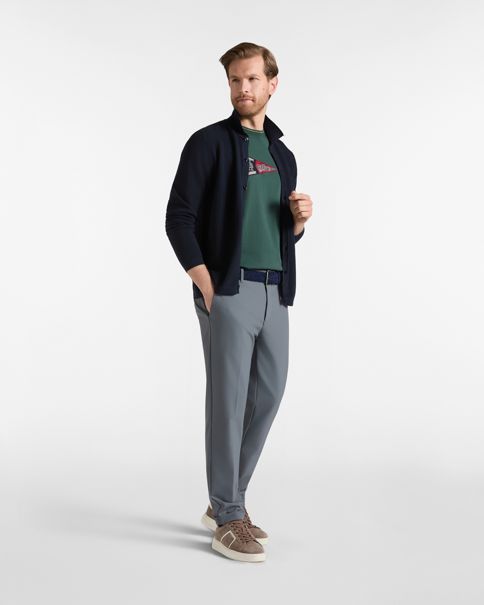 Maglia Uomo con colletto polo abbottonato in misto lana e cotone  Regular Fit Made in Italy, BLU NAVY, large