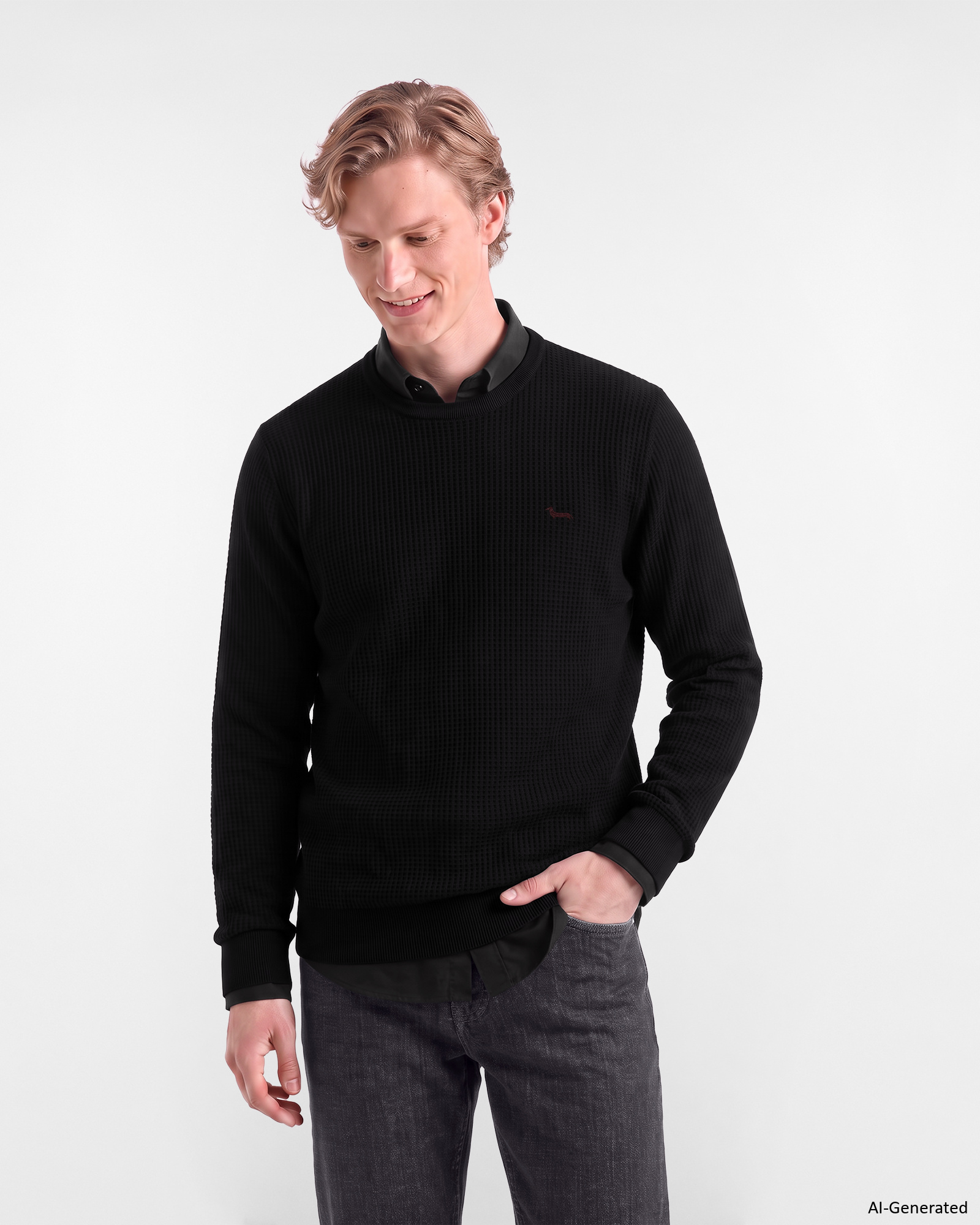 Maglia Uomo in misto lana e cotone nero Regular Fit Made in Italy