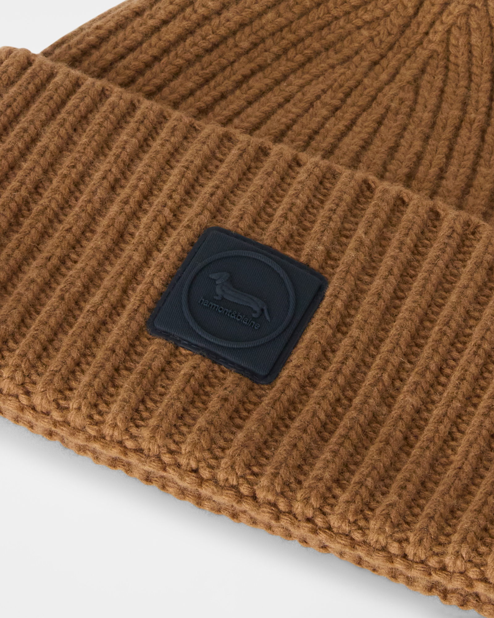 Beanie Uomo in misto lana e cashmere con patch bassotto, MARRONE CHIARO, large
