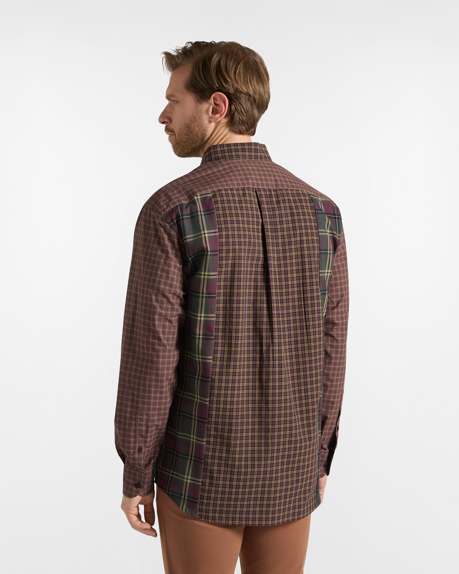 Camicia Uomo patchwork in pop check Classic Fit, MARRONE, large