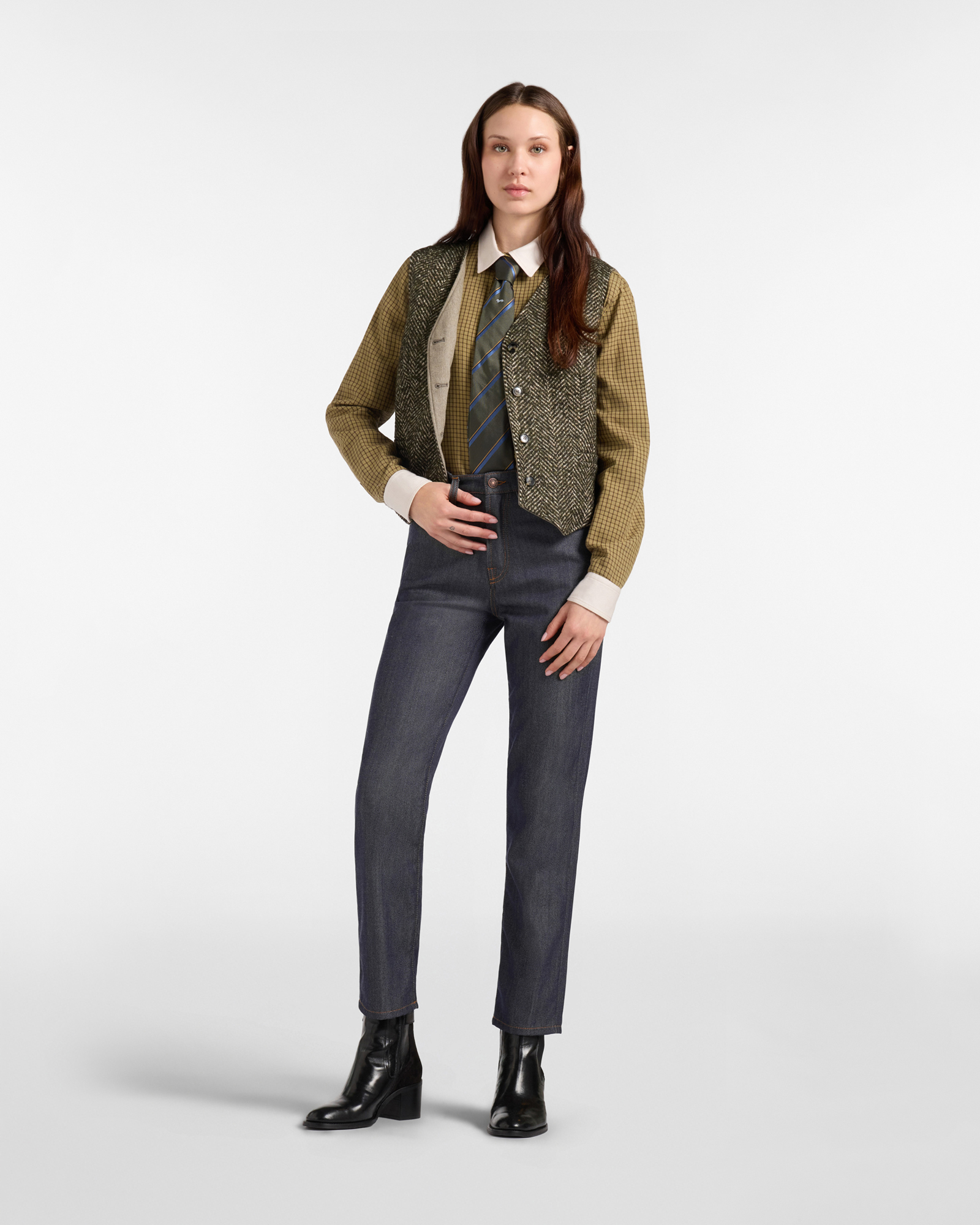 Gilet Donna slim della capsule Qualit&agrave; a Colori in misto lana tecnica, VERDE SPORT, large
