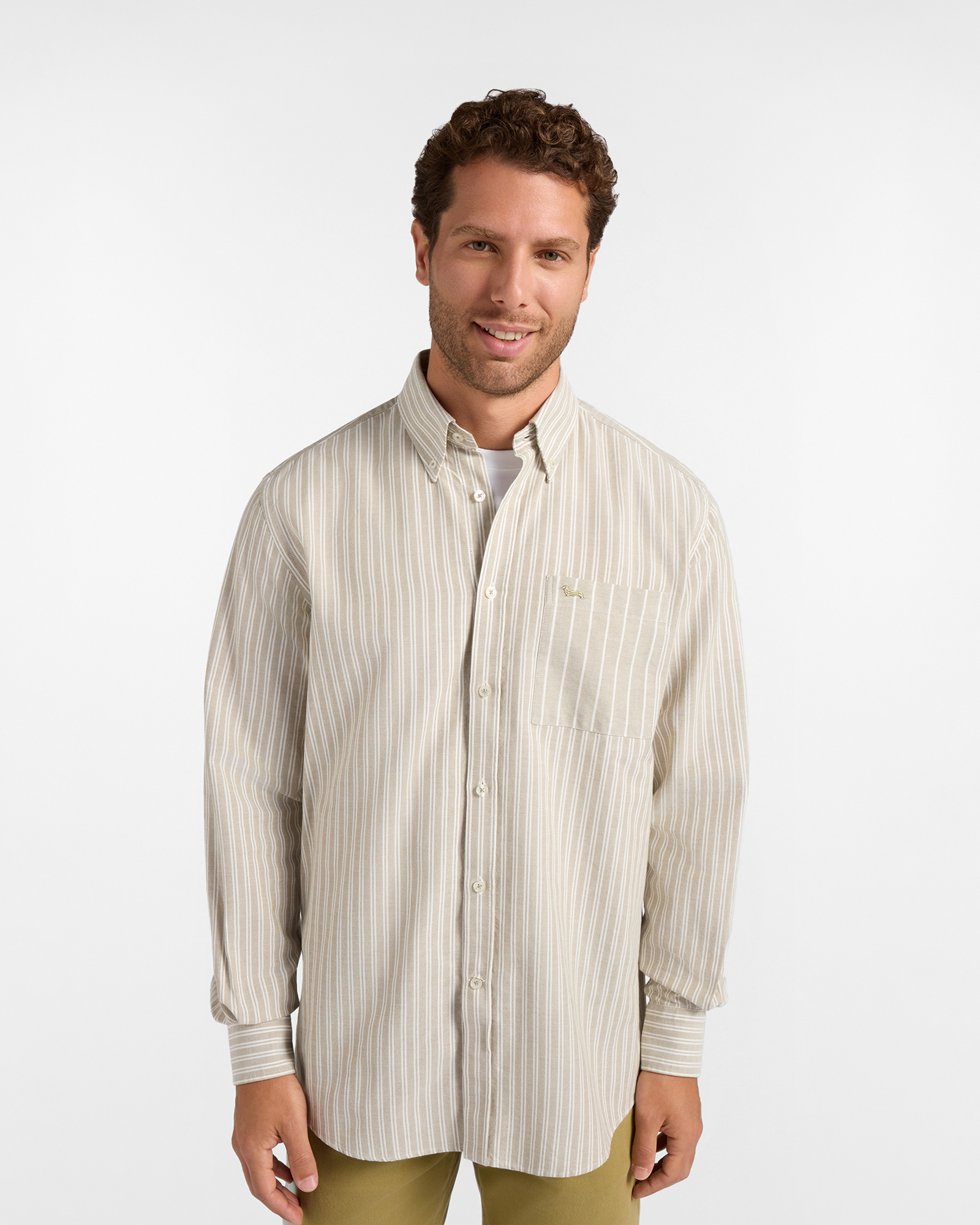 Camicia Uomo in oxford organico rigato Classic Fit verde