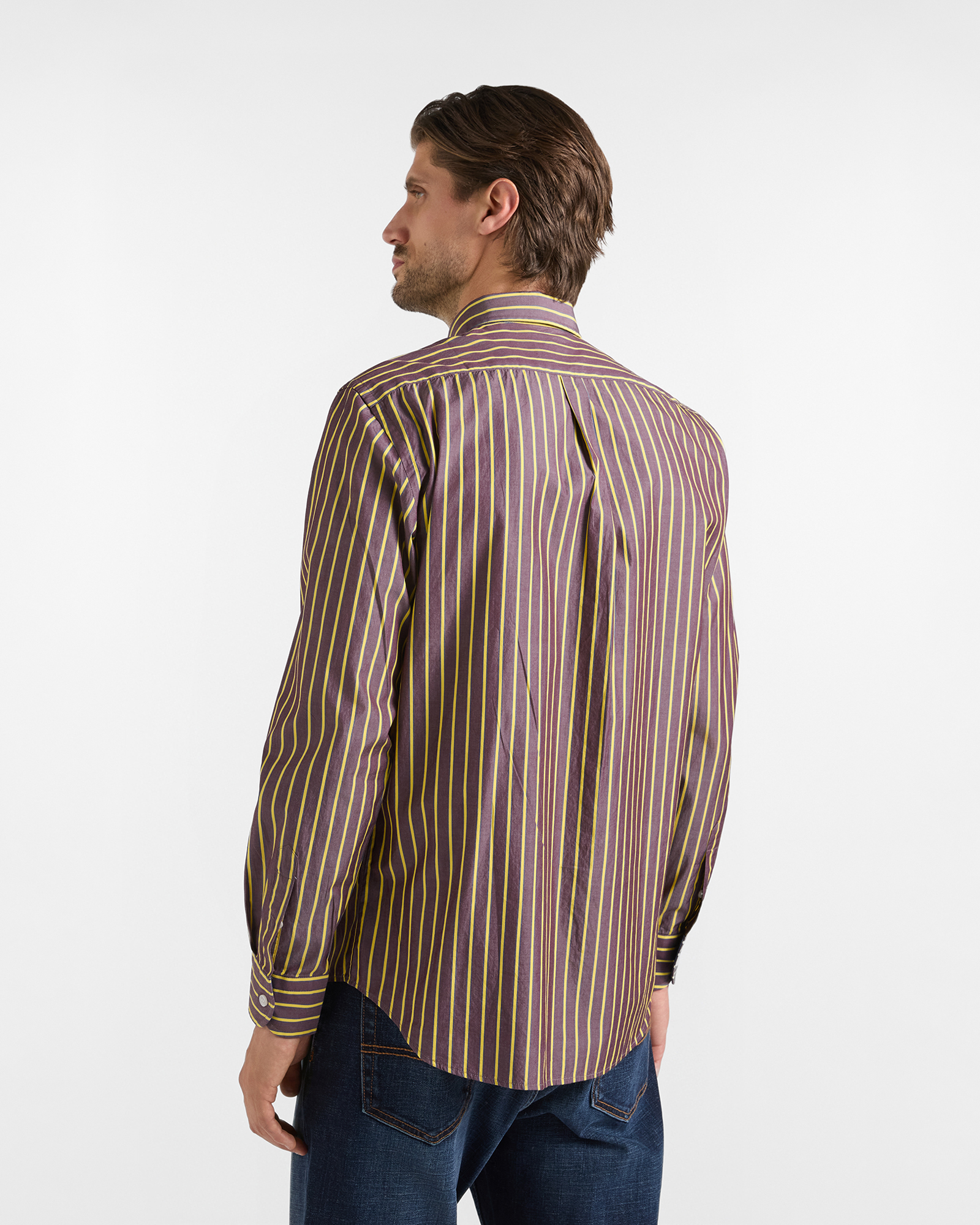 Camicia Uomo Regular Fit Righe Regimental in Cotone, VIOLA SCURO, large