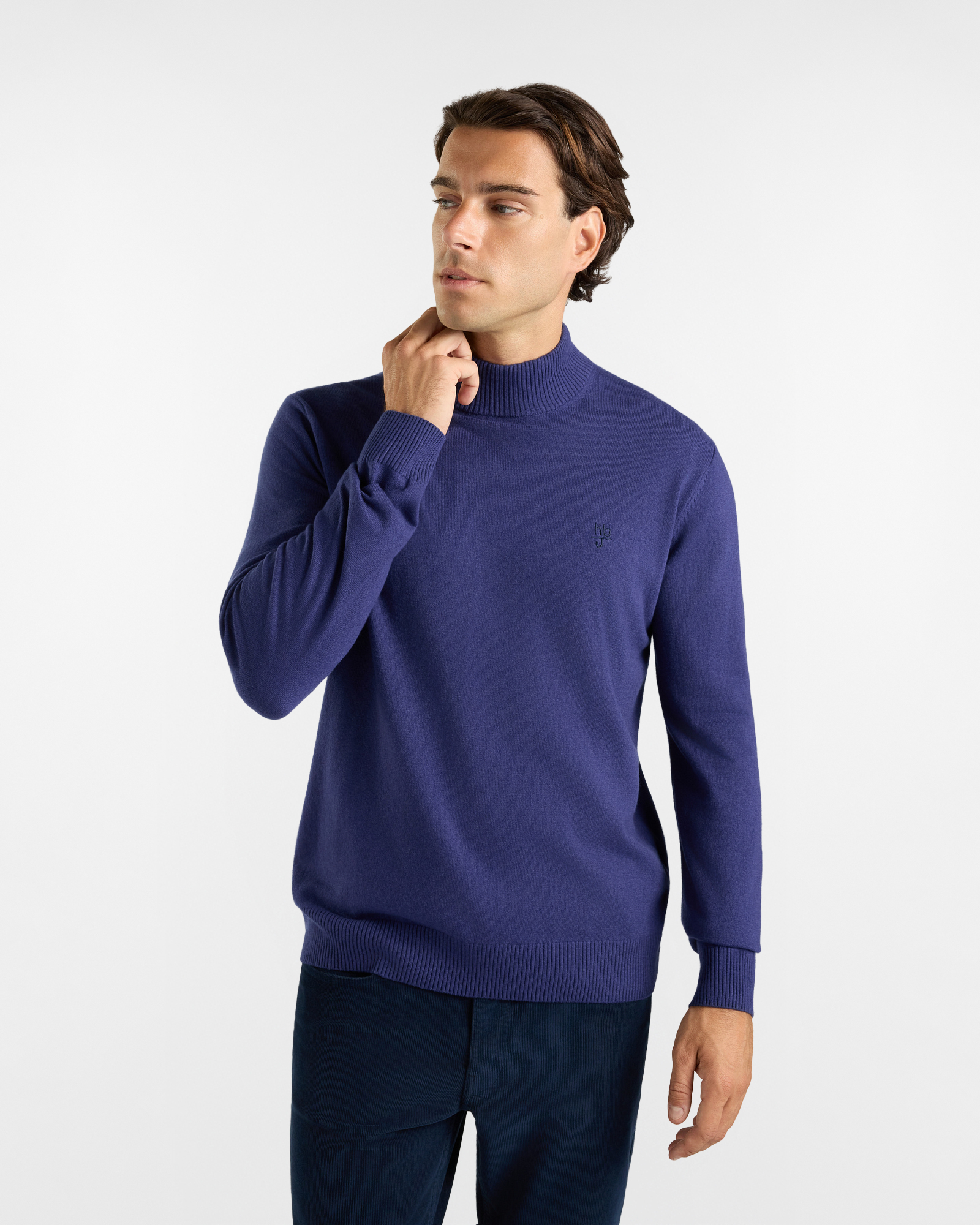 Maglia HBJ Uomo con collo Perkins in misto lana e cashmere blu
