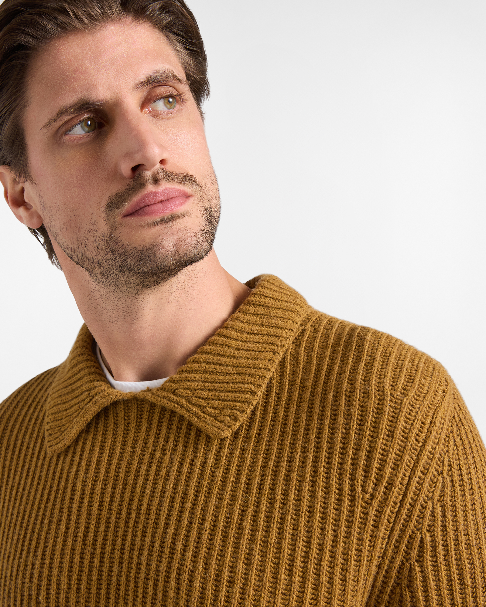 Pullover Uomo con colletto polo abbottonato in misto lana Regular Fit Made in Italy, MARRONE SCURO, large