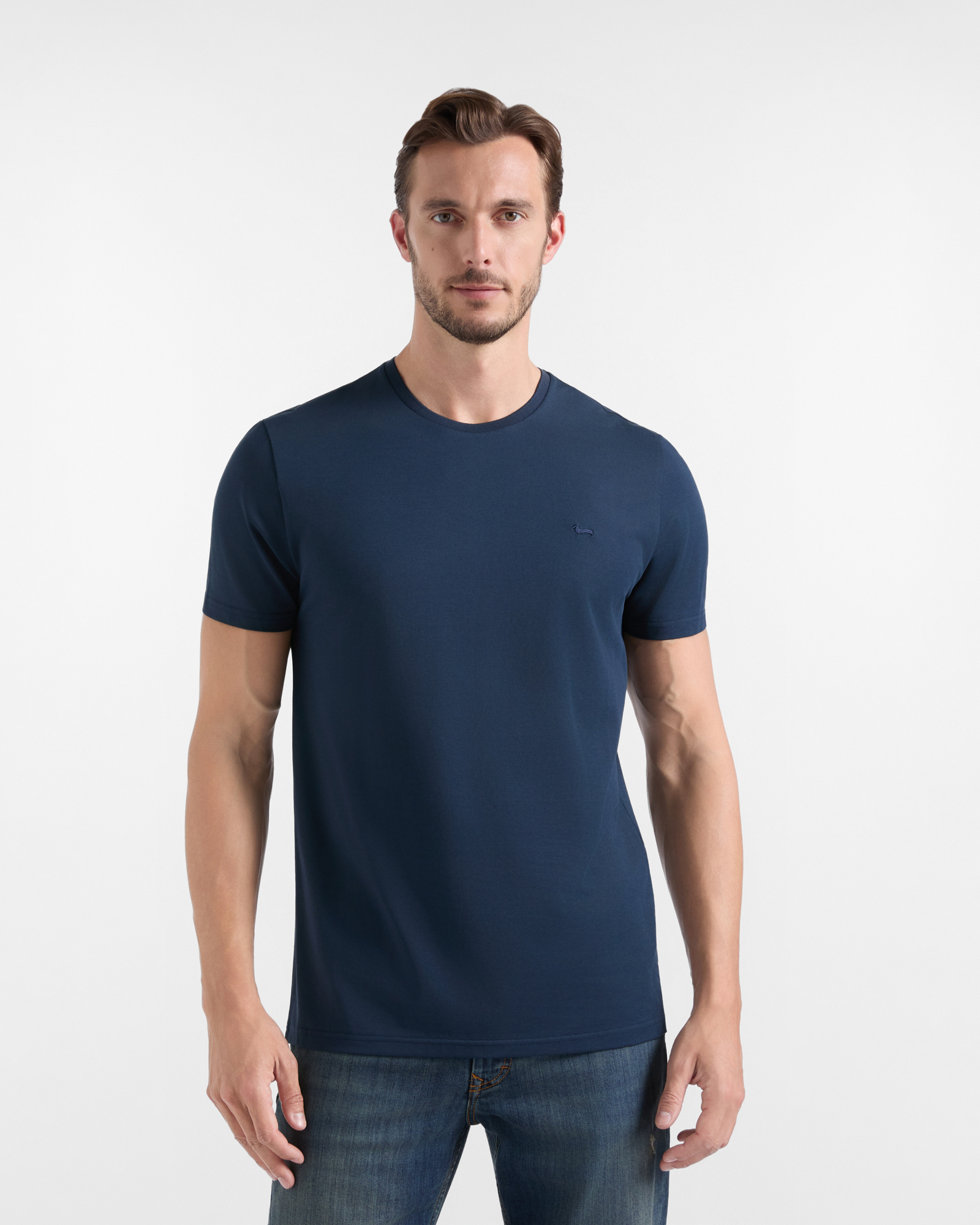 T-shirt Uomo in misto cotone e seta blu Regular Fit