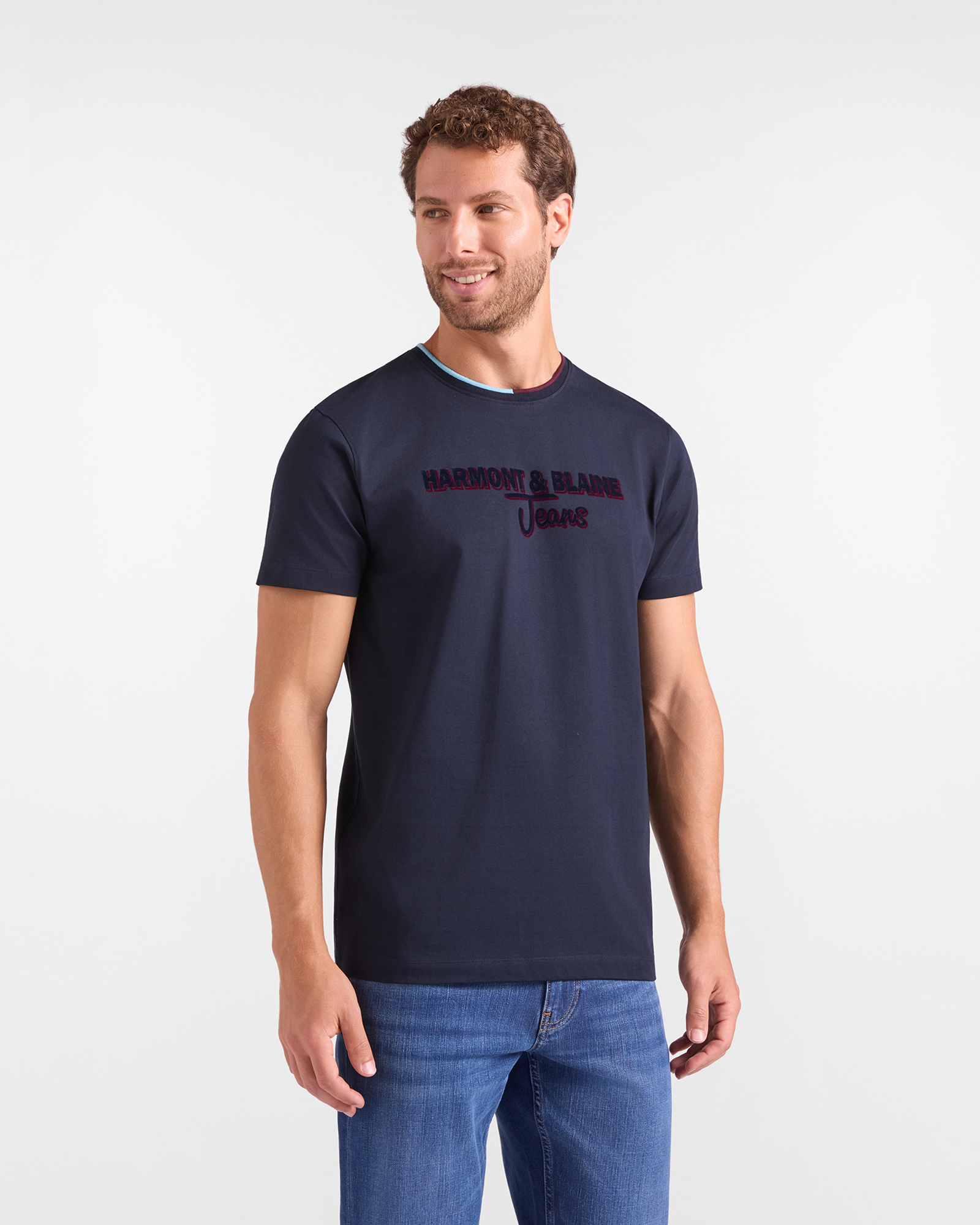 T-shirt HBJ Uomo con Stampa Flock in Puro Cotone Blu Scuro