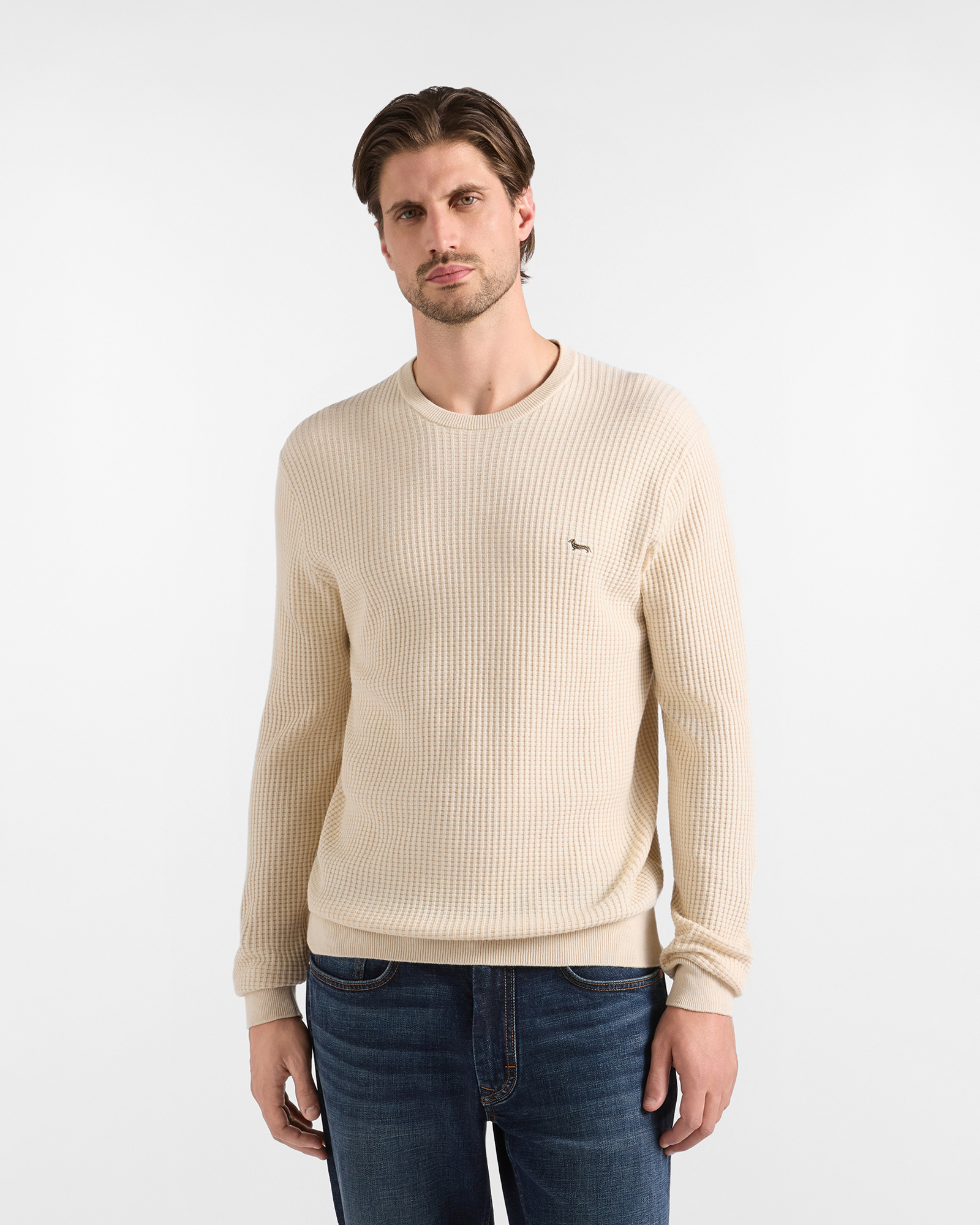 Maglia Uomo in misto lana e cotone beige Regular Fit Made in Italy