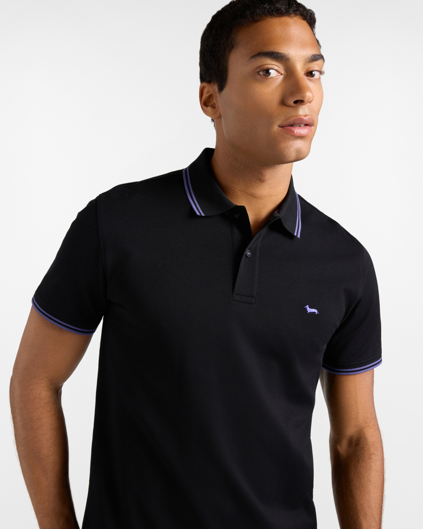 Polo da uomo manica corta in piquet di 100% puro cotone, NERO, large