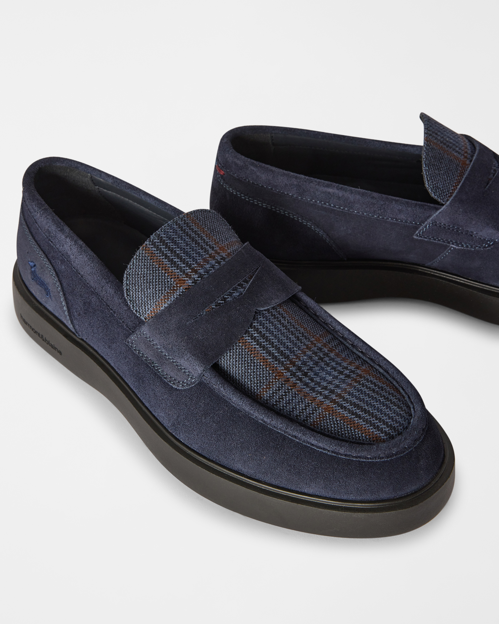 Mocassino Uomo in Camoscio e Tessuto Tartan, BLU - BLU, large