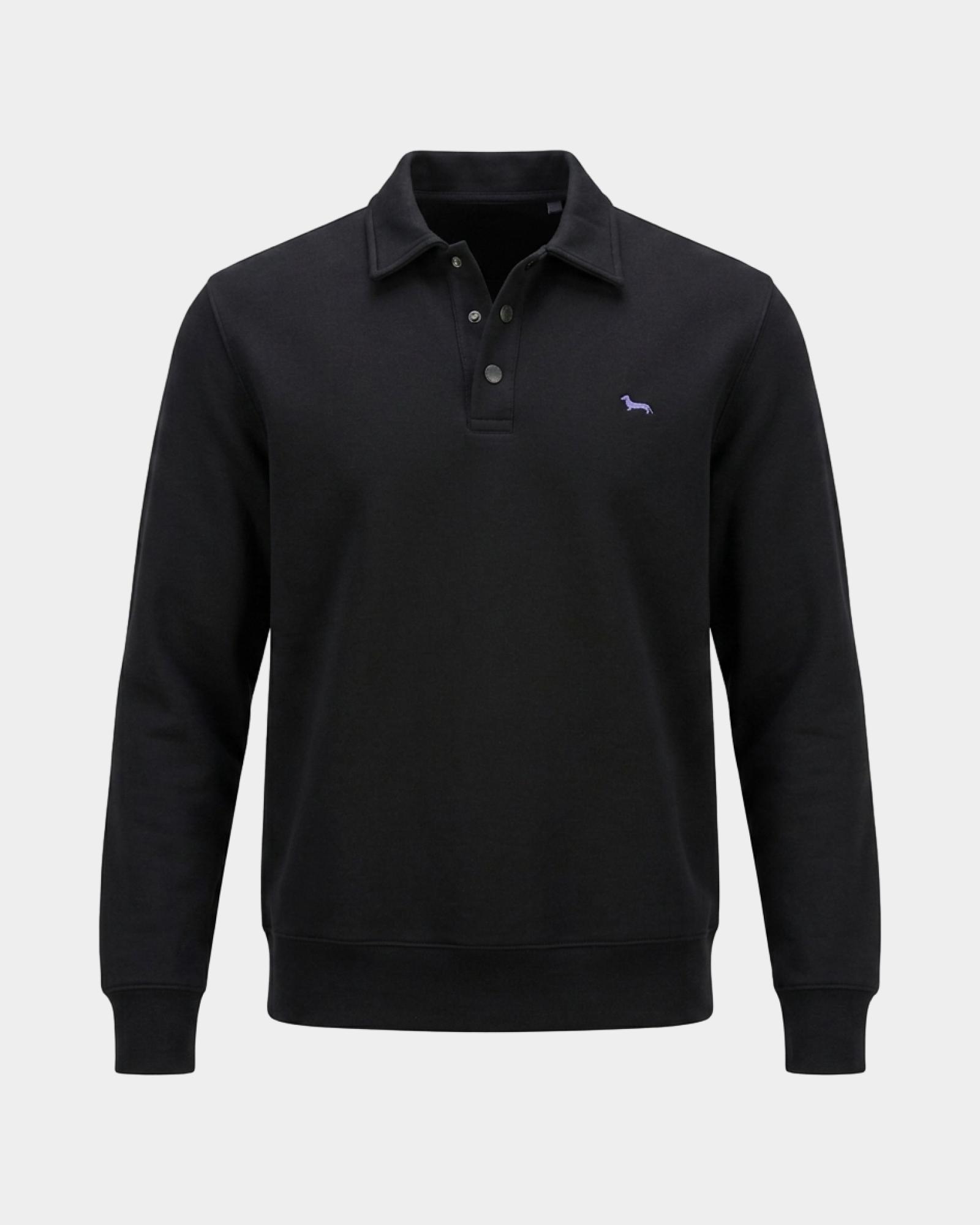 Felpa Uomo con colletto polo nera e bottoni snap, NERO, large