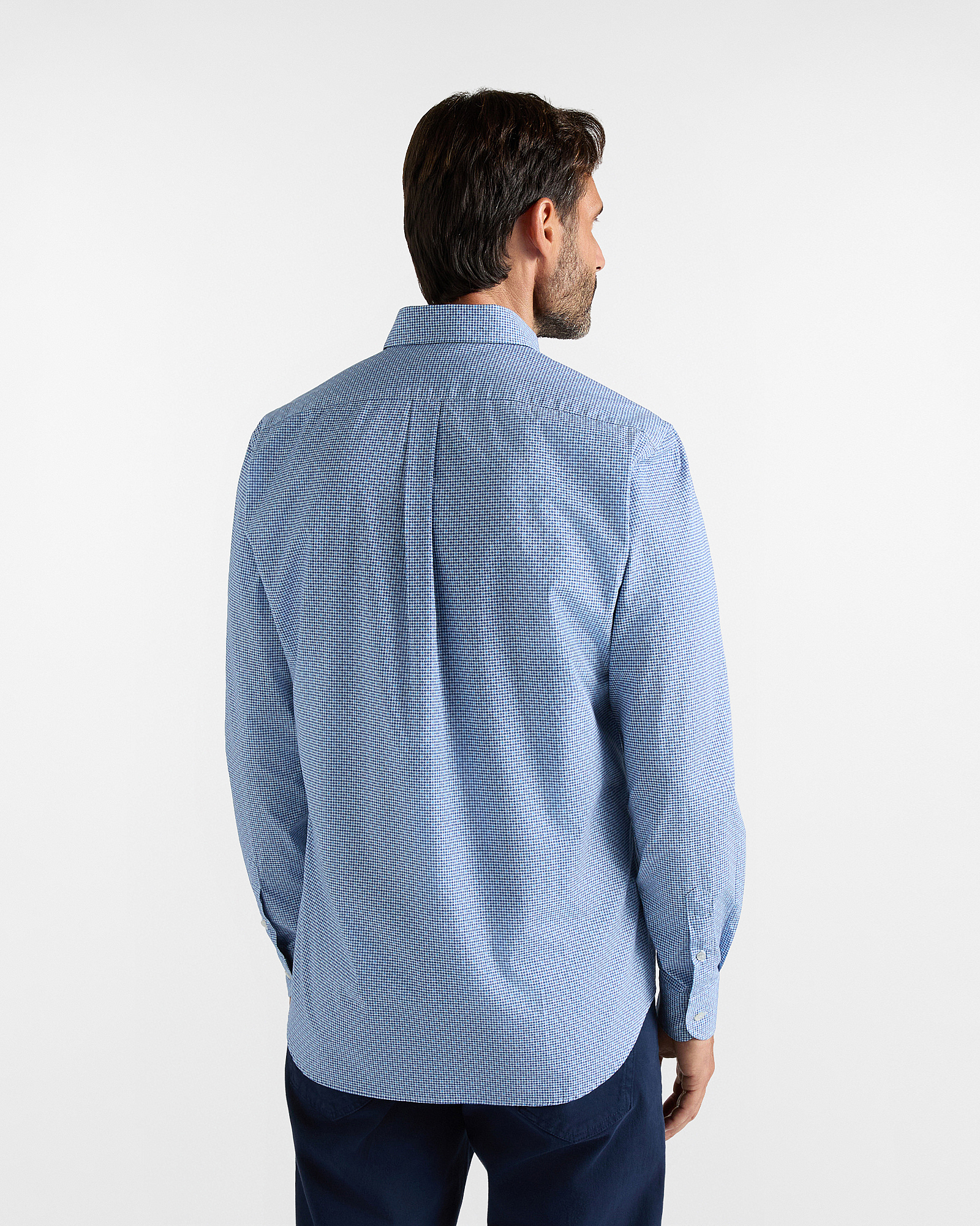 Camicia Uomo in popeline di cotone con microstampa, BLU NAVY, large