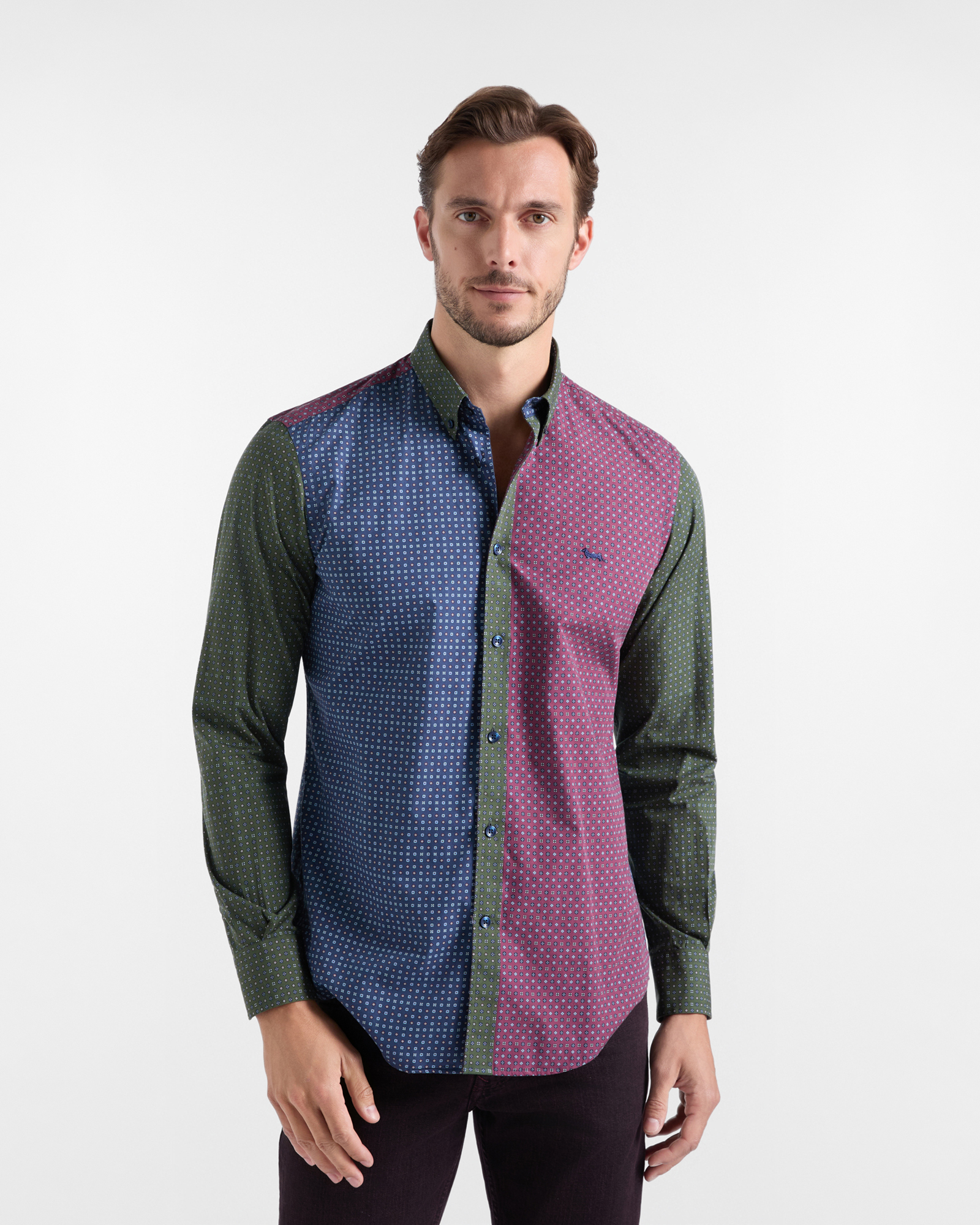 Camicia Piazzetta Uomo popeline stampa cravatteria Regular Fit blu/verde/fucsia