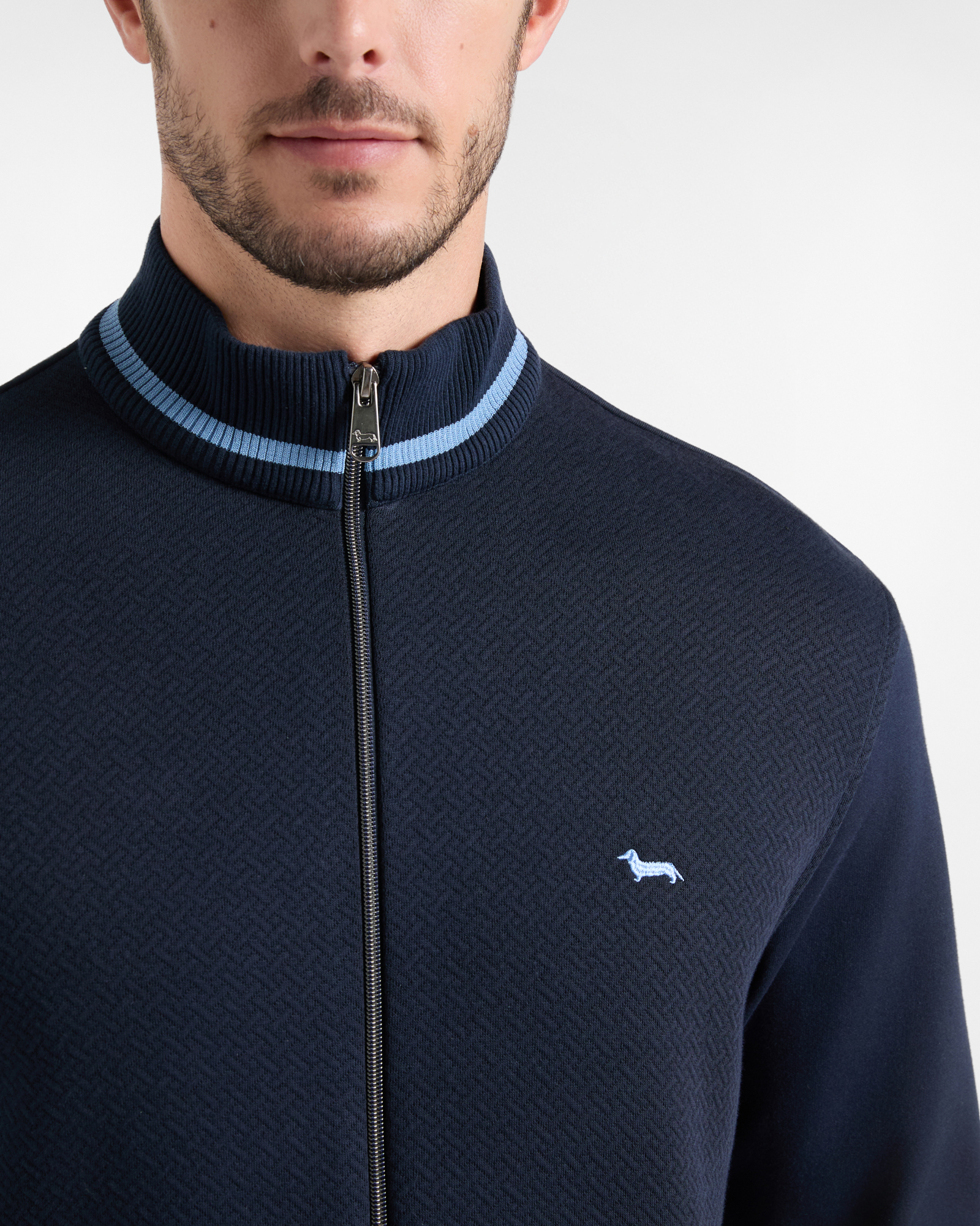 Felpa Uomo full zip in jersey 3D blu con collo a lupetto, BLU NAVY, large