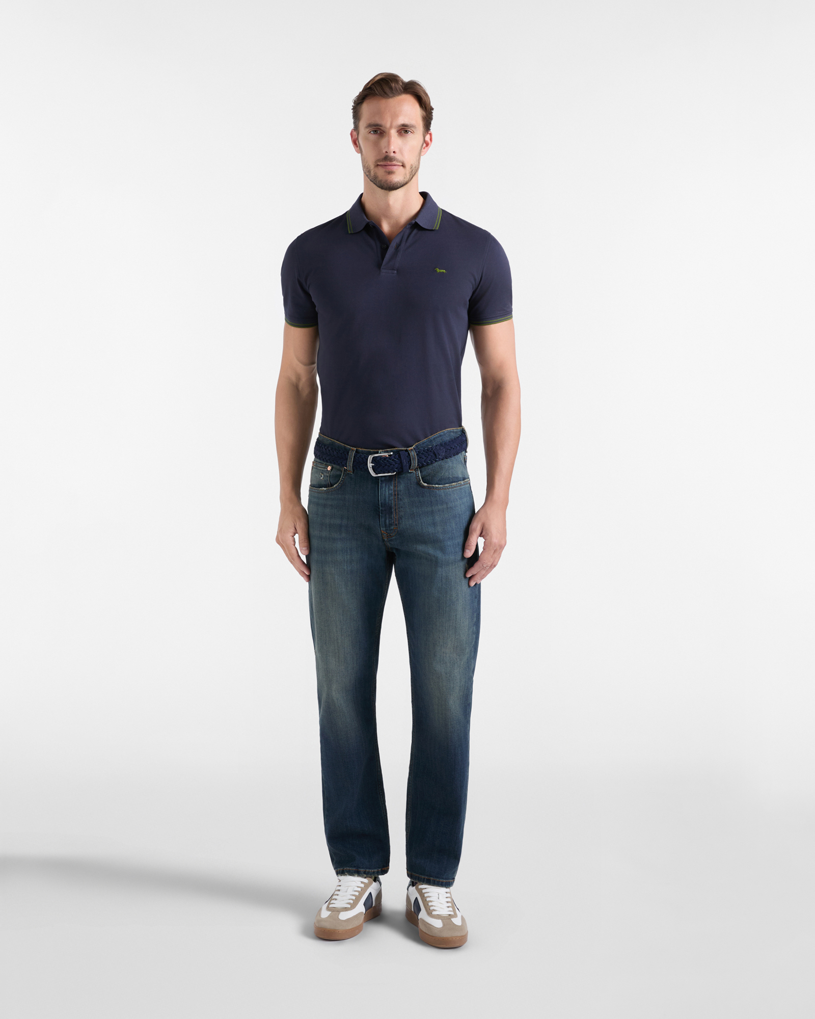 Polo da uomo manica corta in piquet di 100% puro cotone, BLU NAVY, large
