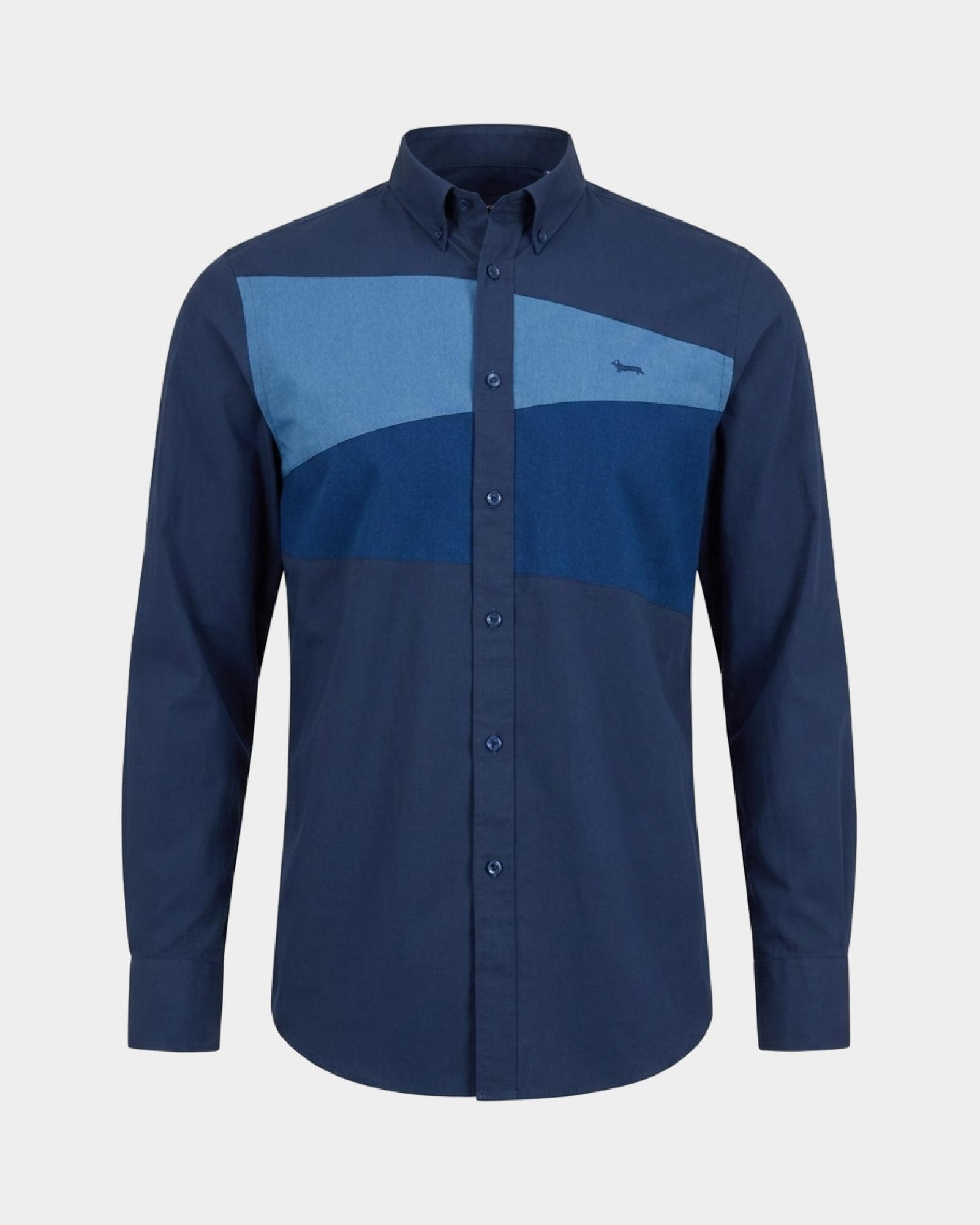 Camicia Uomo popeline peach con denim Regular Fit blu, BLU SCURO, large