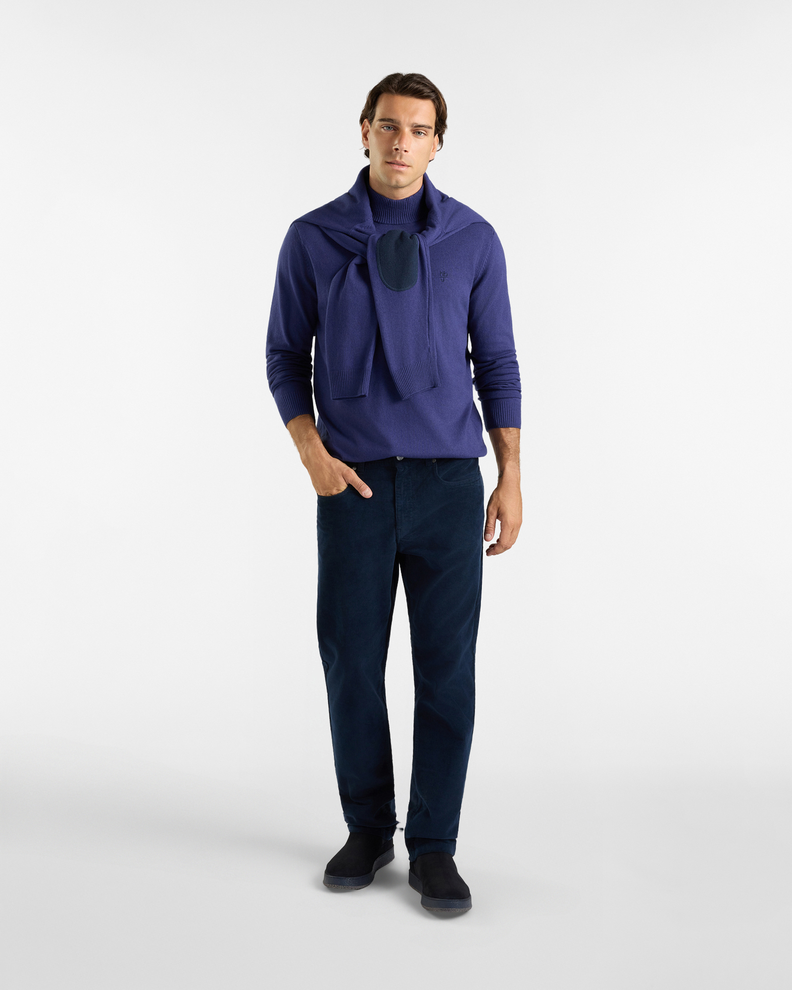 Maglia HBJ Uomo con collo Perkins in misto lana e cashmere, BLU, large