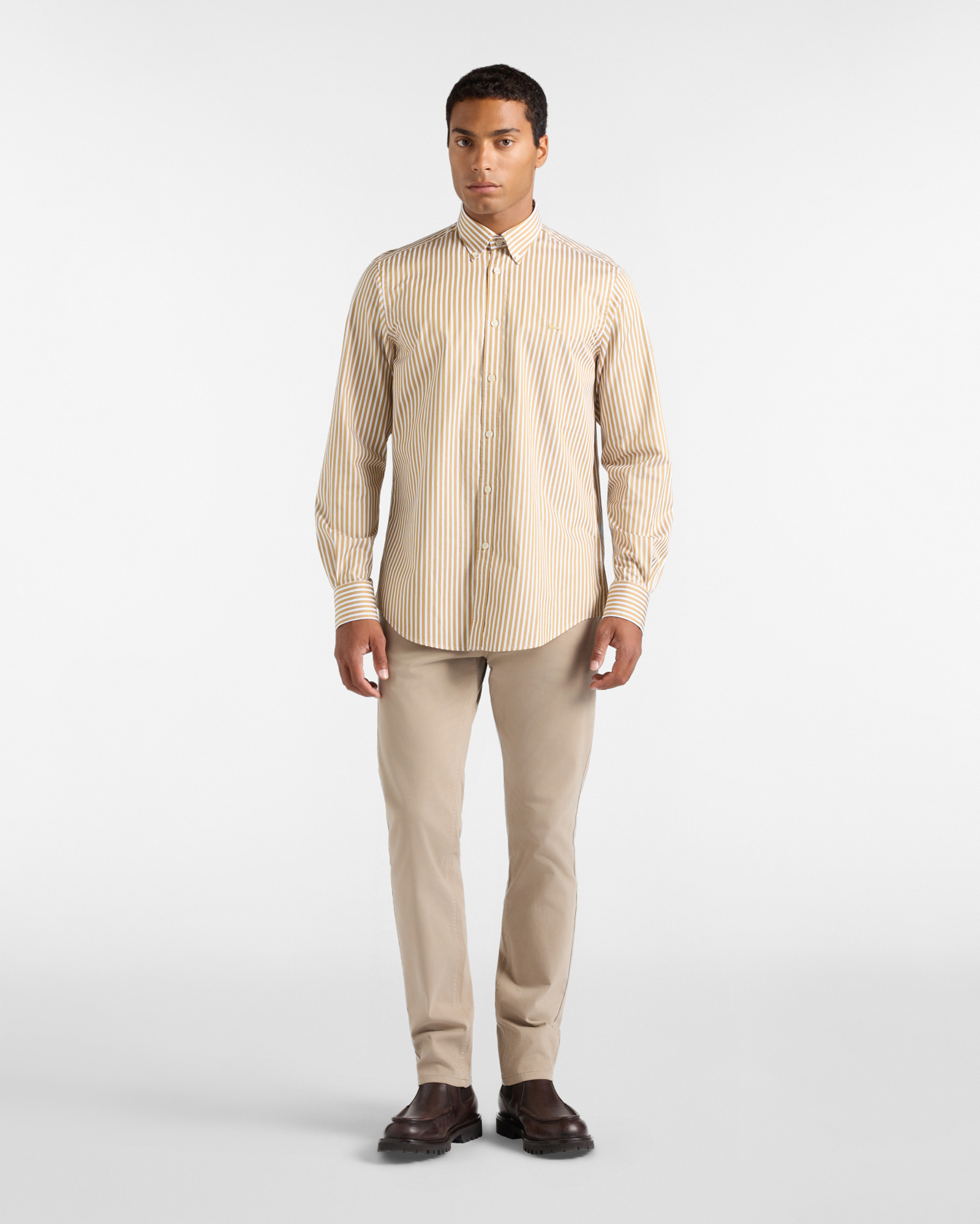 Camicia Uomo in twill con riga raso Regular Fit Turchese, MARRONE SCURO, large