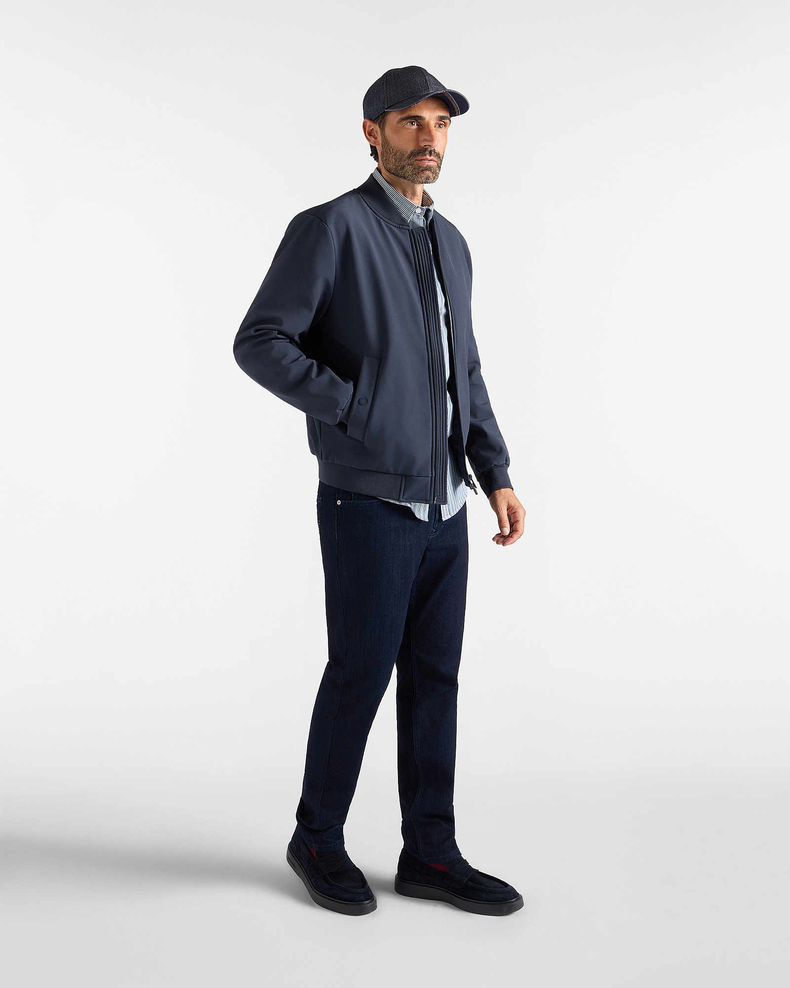 Giubbino da uomo in softshell con finiture a costine, BLU NAVY, large