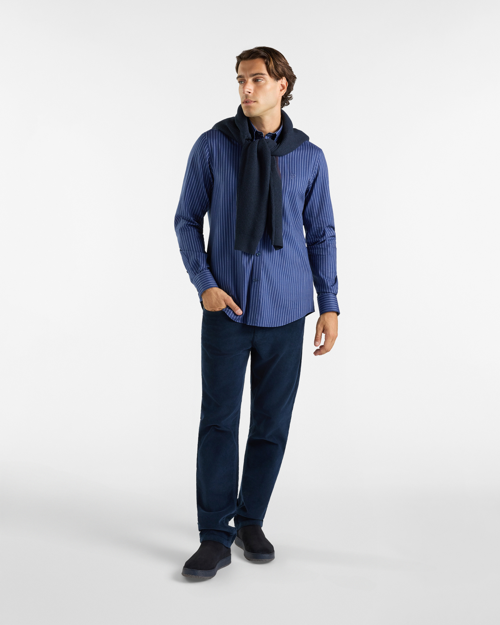 Camicia HBJ Uomo Regular Fit con collo Montecarlo in cotone stretch a righe, BLU SCURO, large