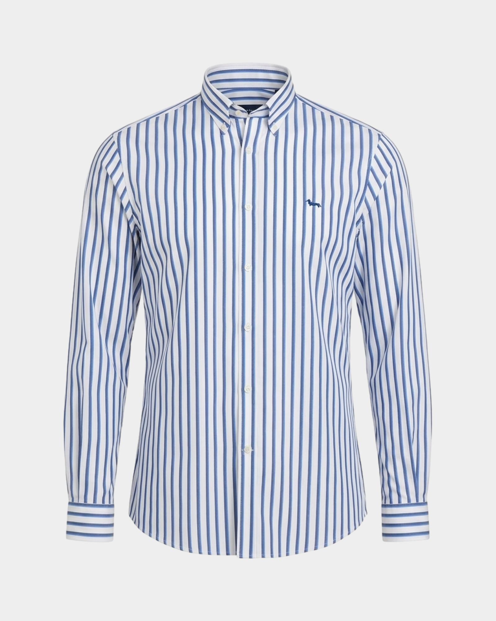 Camicia Uomo tessuto tecnico a righe Narrow Fit, BIANCO, large