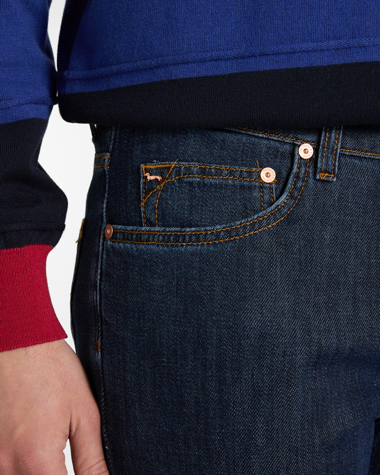 Pantalone denim Uomo 5 tasche in misto cotone e lana Narrow Fit Made in Italy, BLU DENIM, large