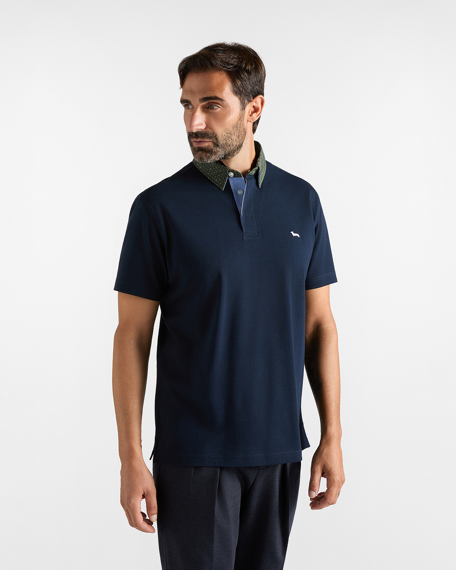 Polo Uomo Vietri in Piquet di Cotone Blu con Collo a Contrasto