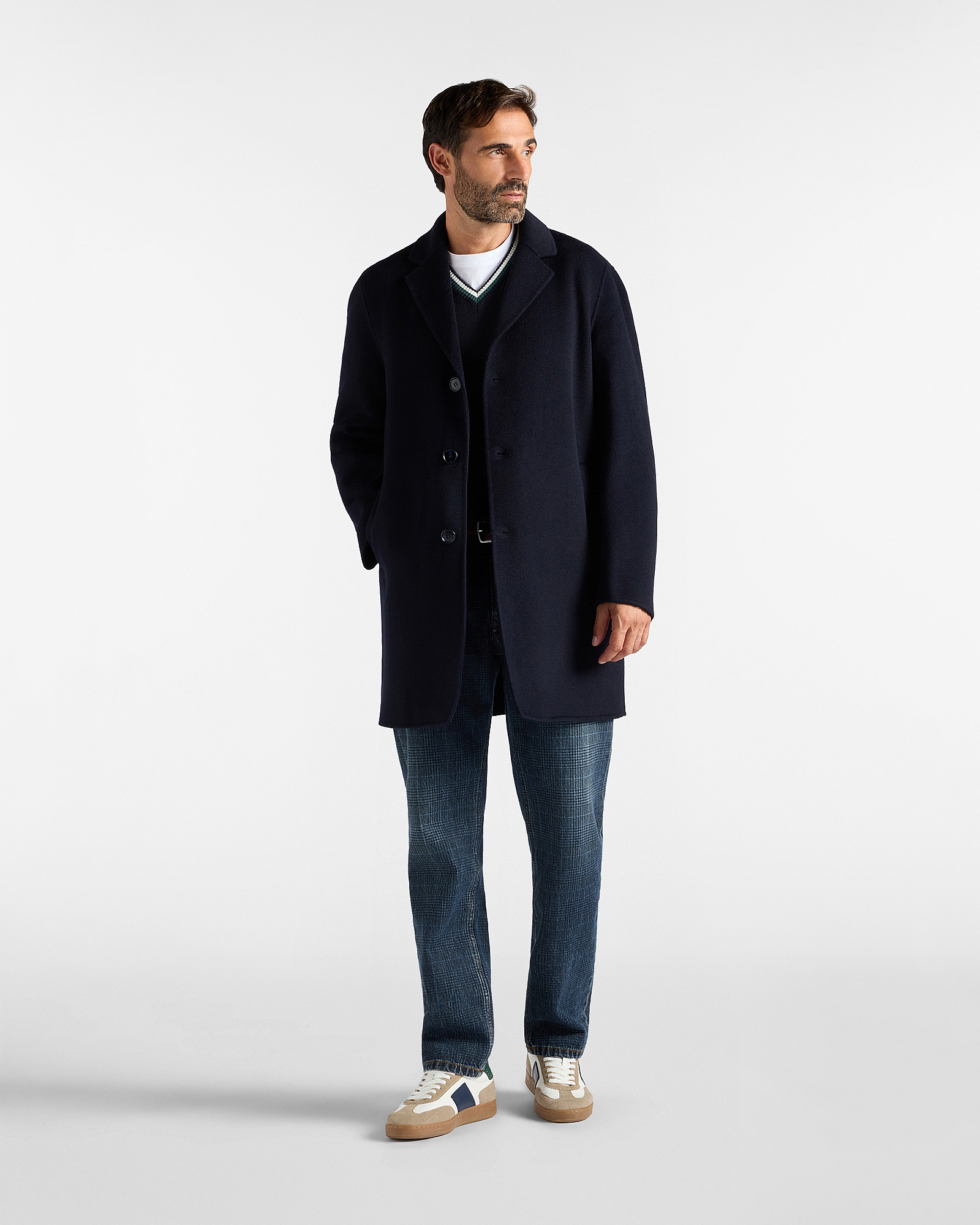 Cappotto da uomo monopetto in pura lana, BLU NAVY, large