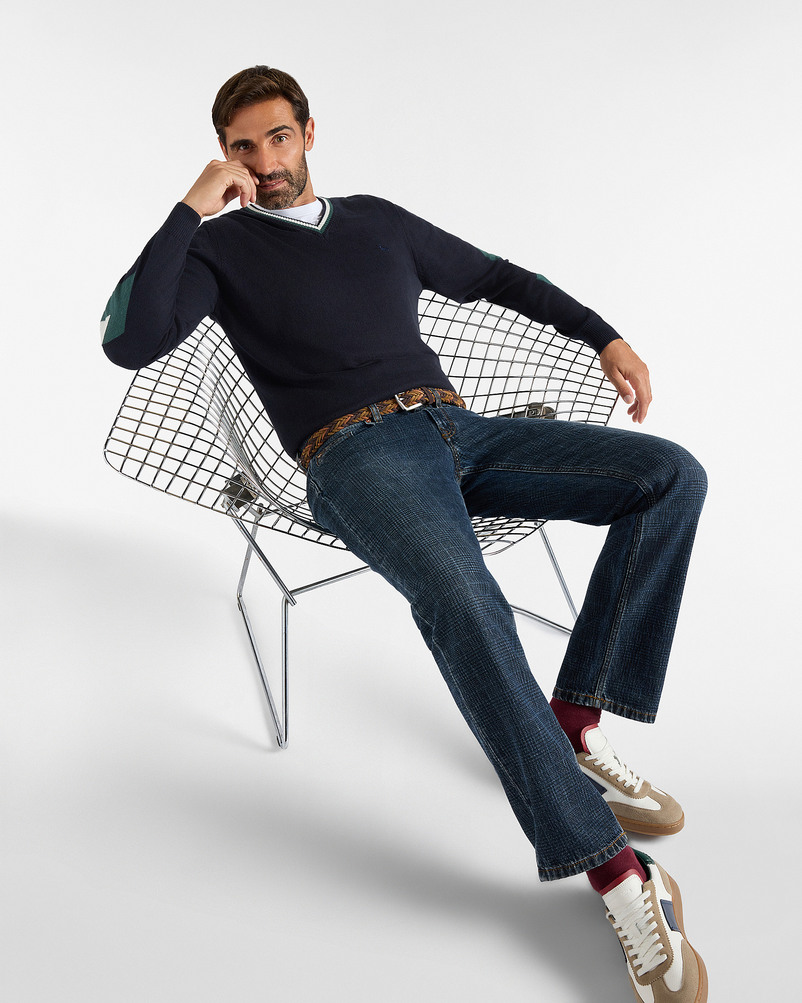 Maglia Uomo con scollo a V in misto lana e cotone Regular Fit Made in Italy, BLU NAVY, large